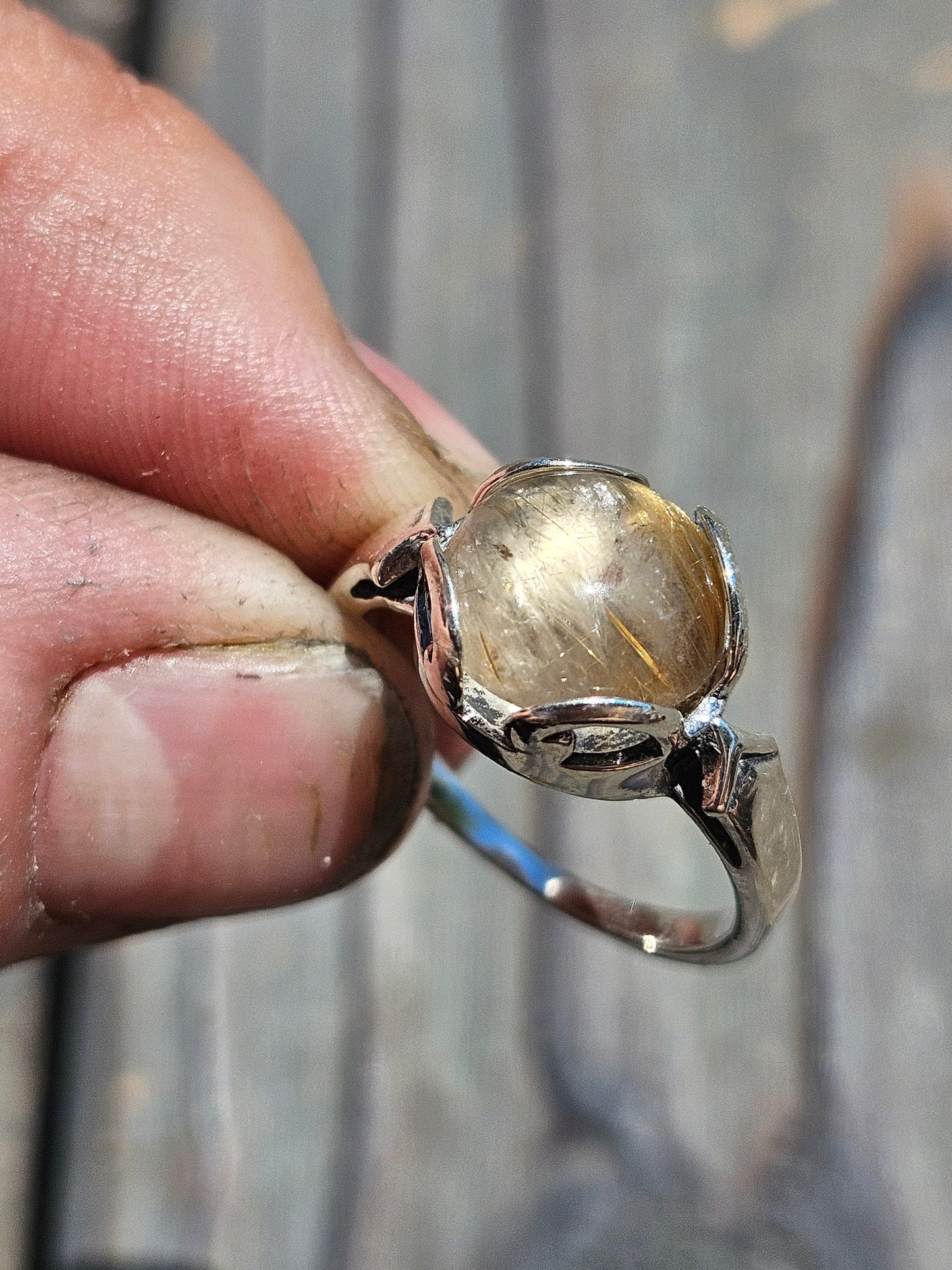 Golden Rutile Quartz Ring, Size 8