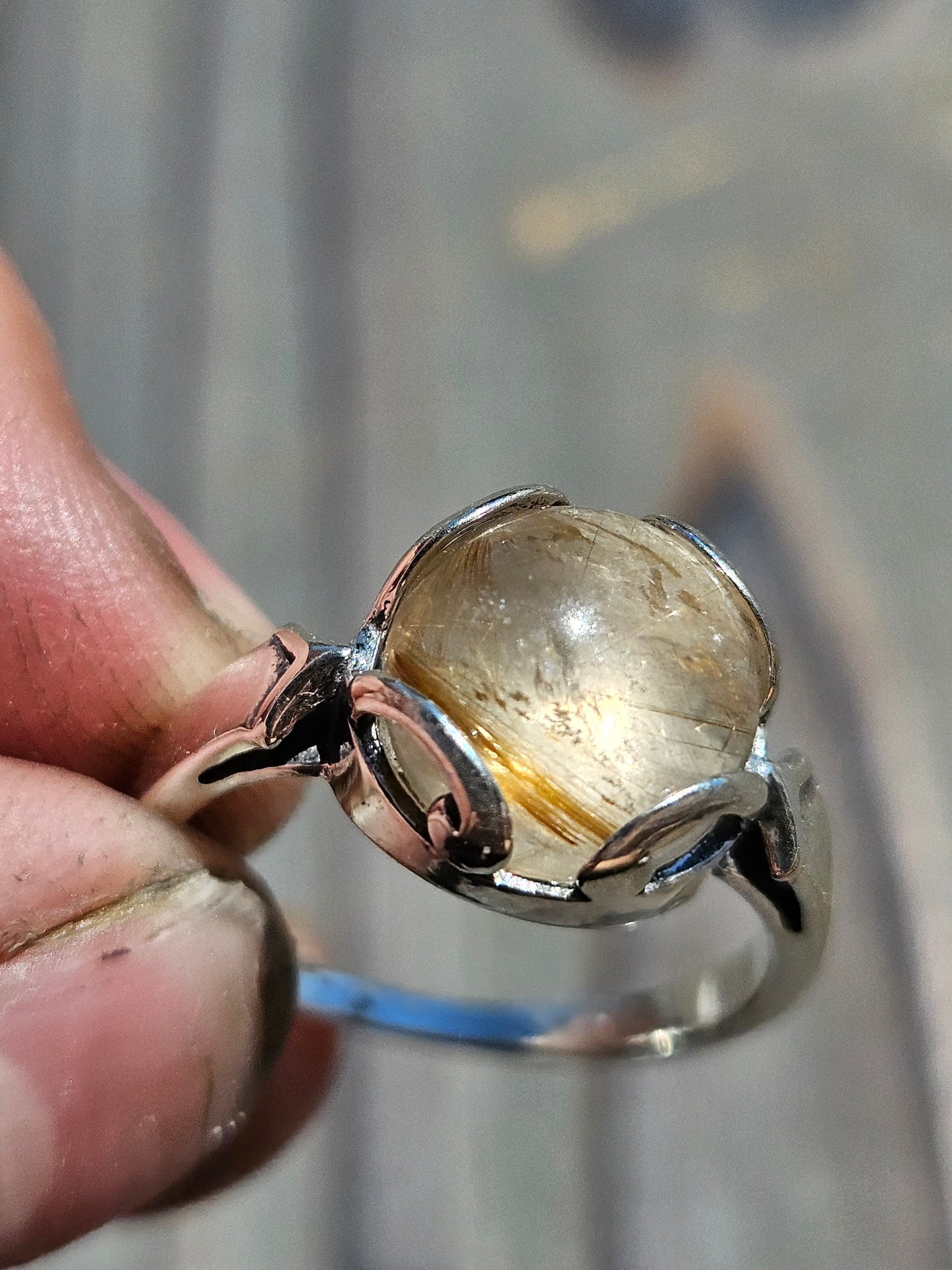 Golden Rutile Quartz Ring, Size 8