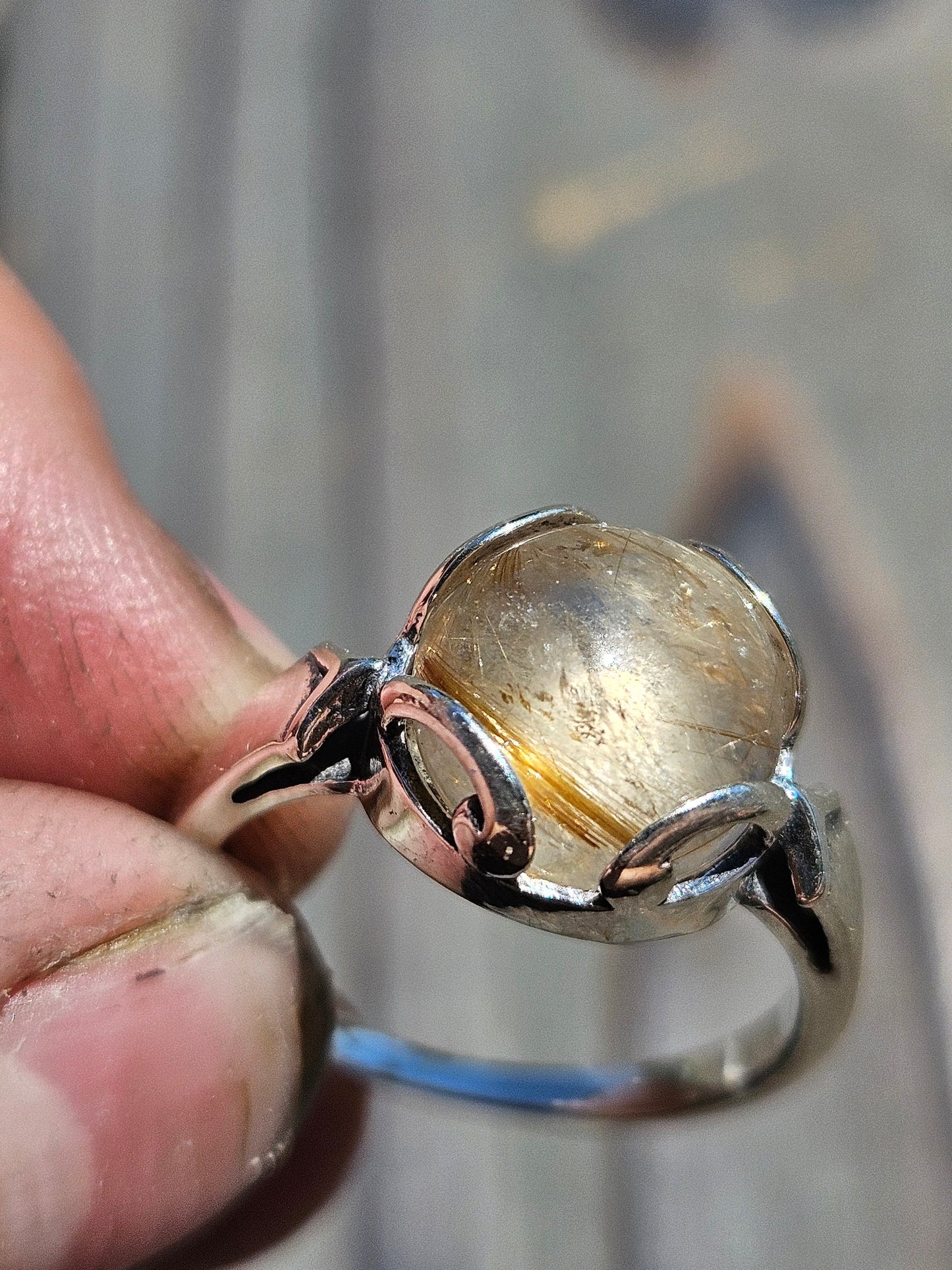 Golden Rutile Quartz Ring, Size 8