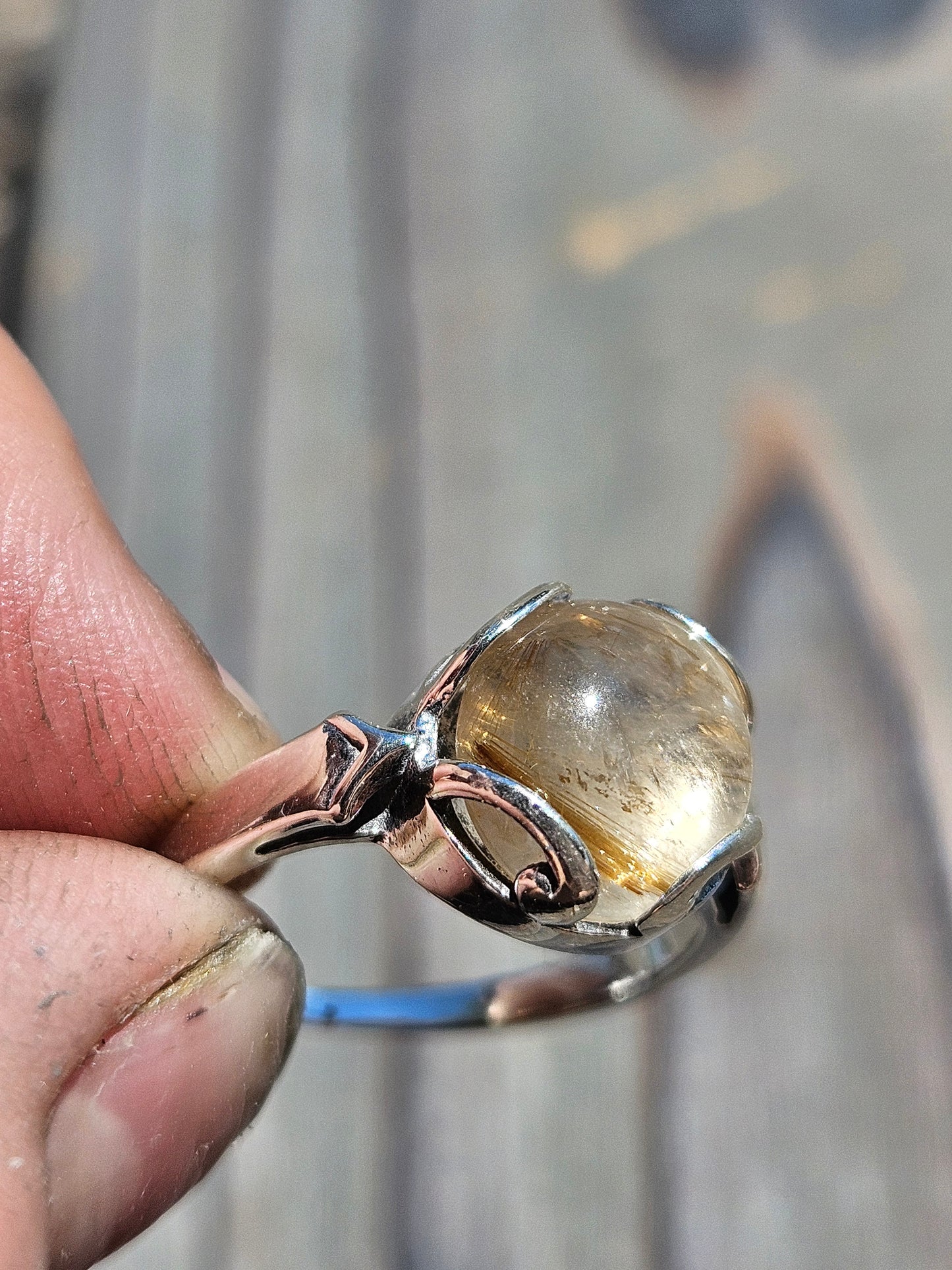 Golden Rutile Quartz Ring, Size 8