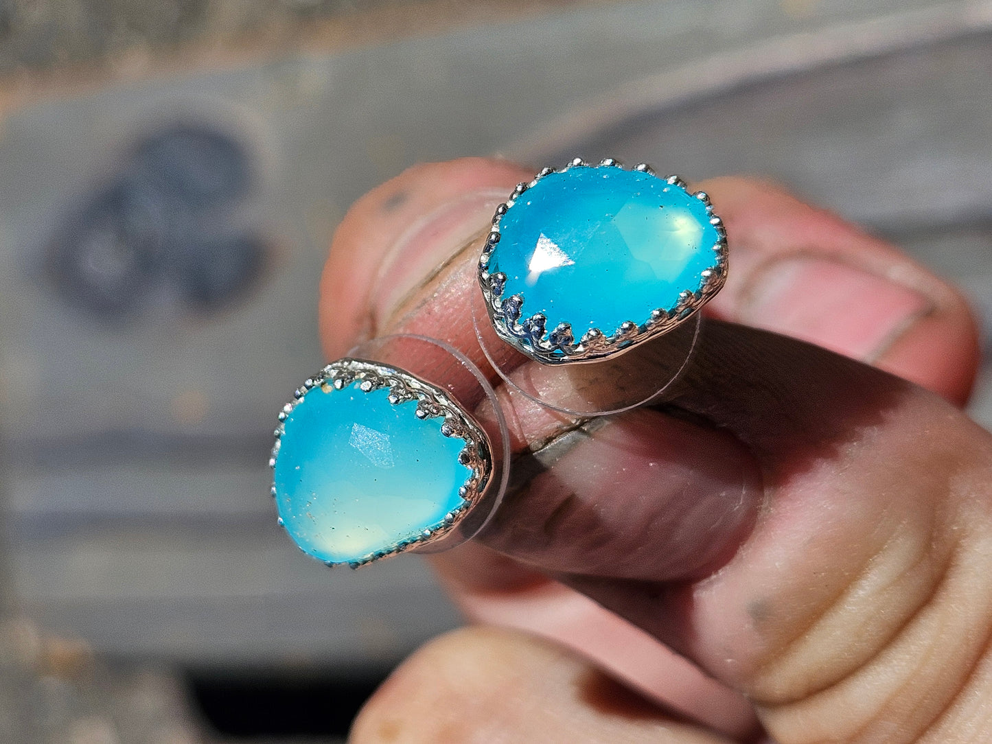 Blue Chalcedony Stud Earrings