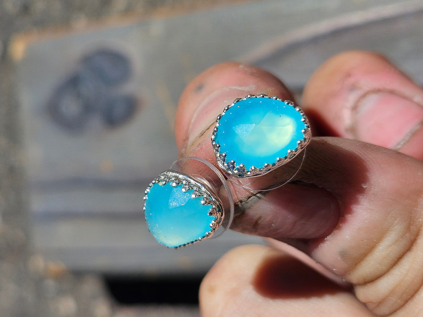 Blue Chalcedony Stud Earrings