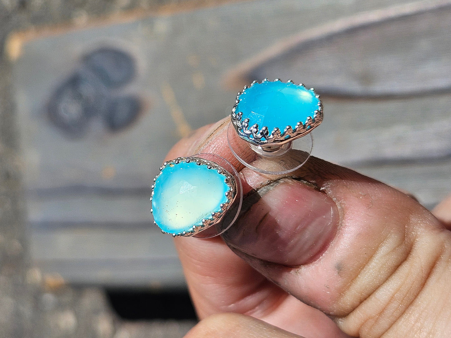 Blue Chalcedony Stud Earrings