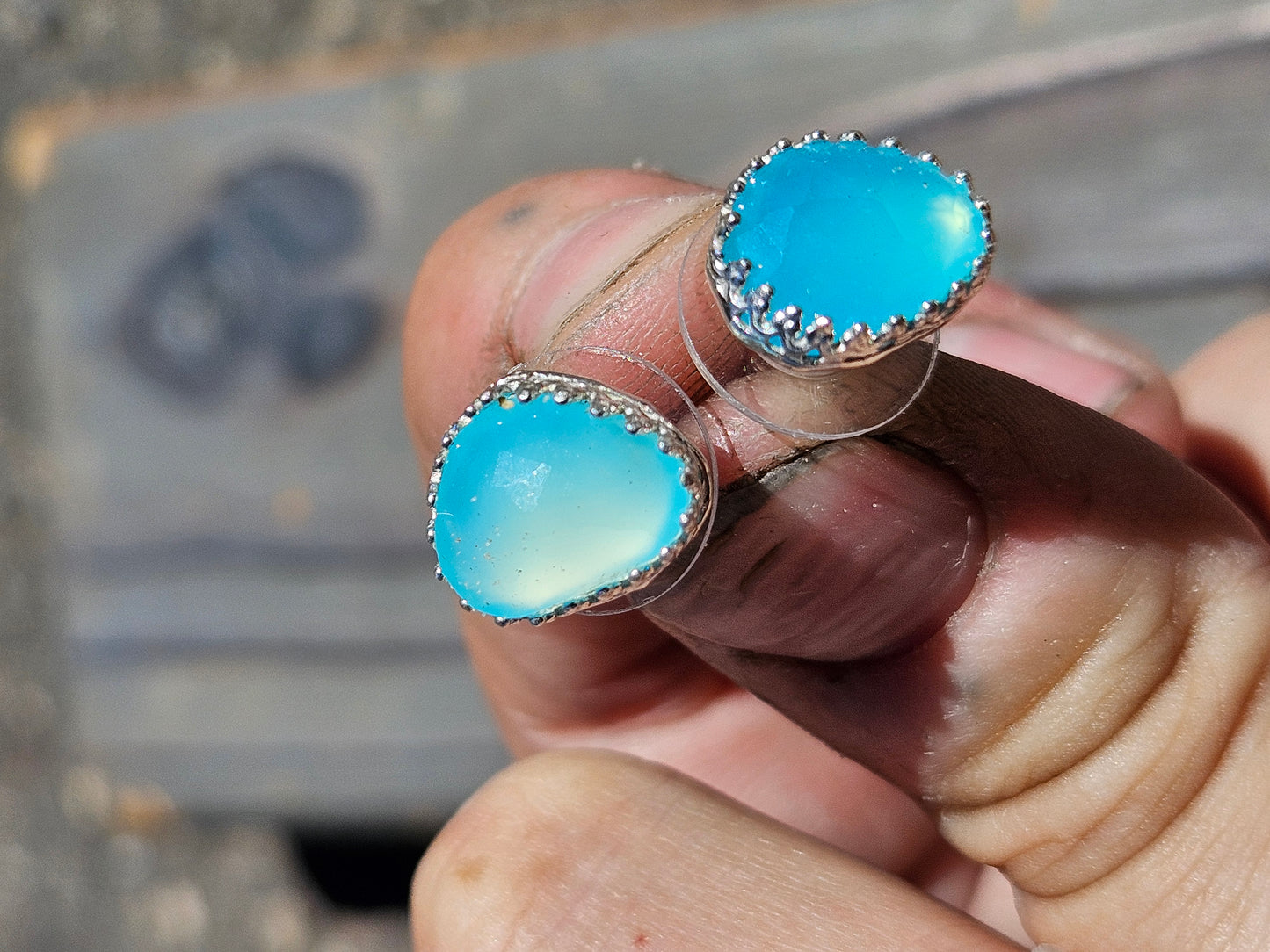 Blue Chalcedony Stud Earrings