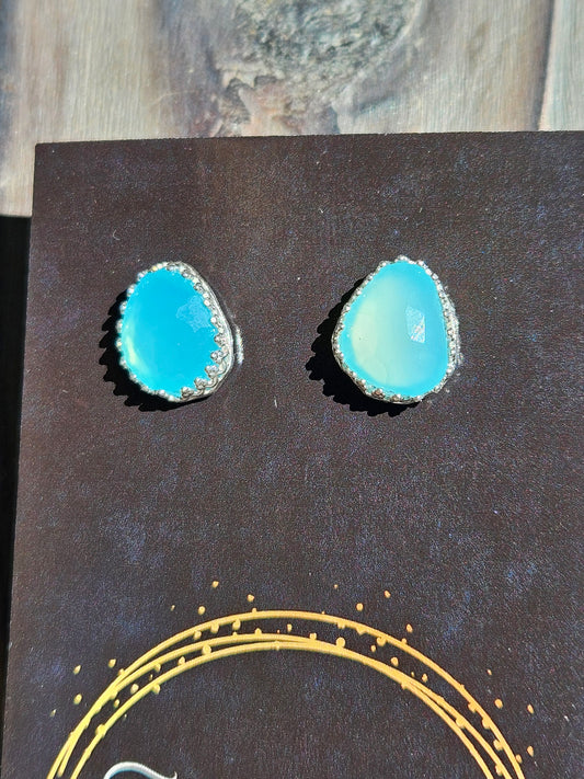 Blue Chalcedony Stud Earrings