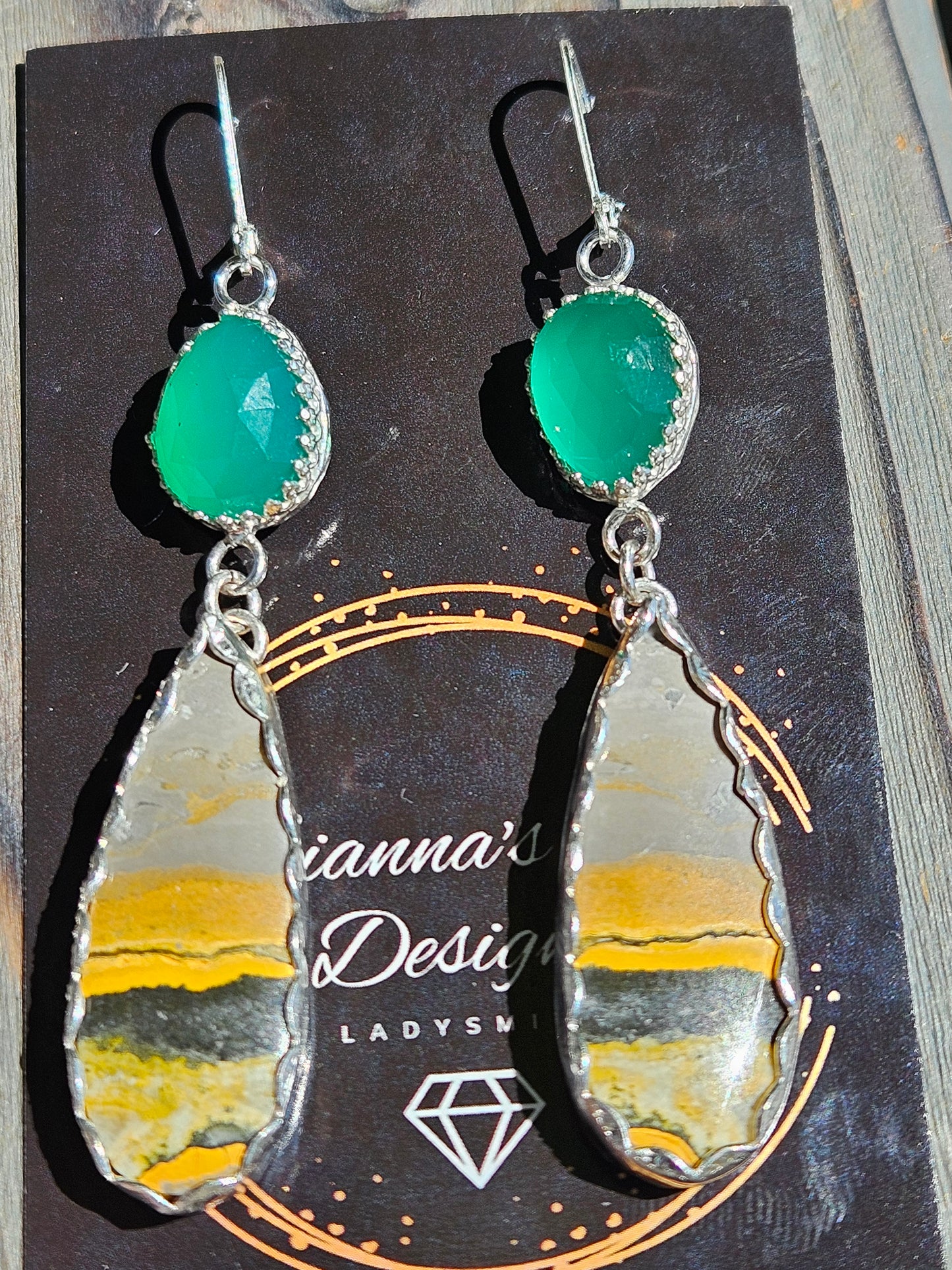 Chrome Chalcedony and Bumblebee Jasper Earrings