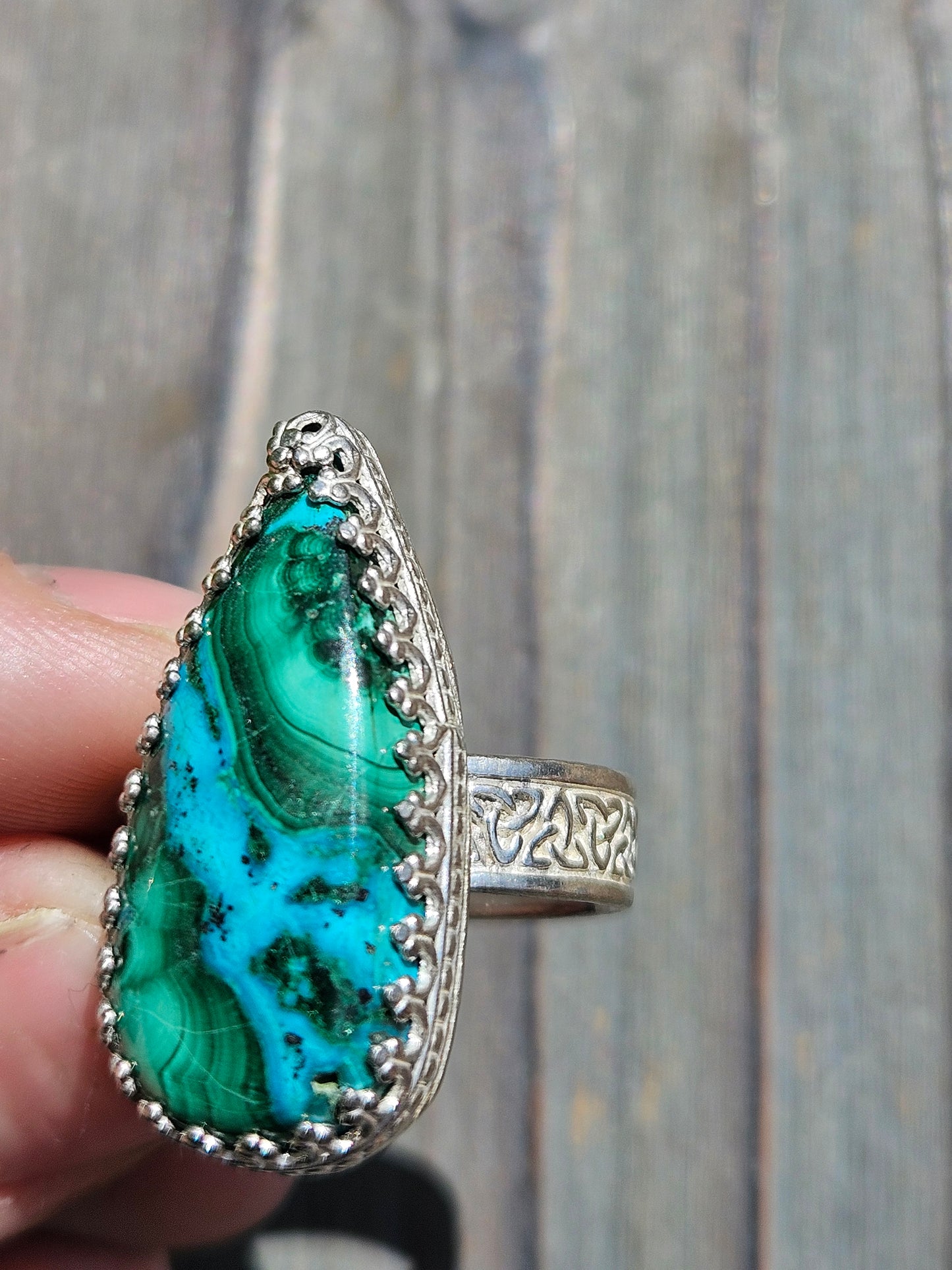 Malachite and Chrysocolla Ring, Size 8.5