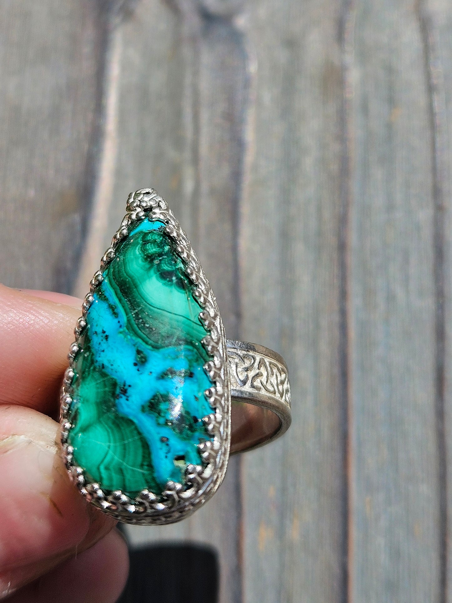 Malachite and Chrysocolla Ring, Size 8.5