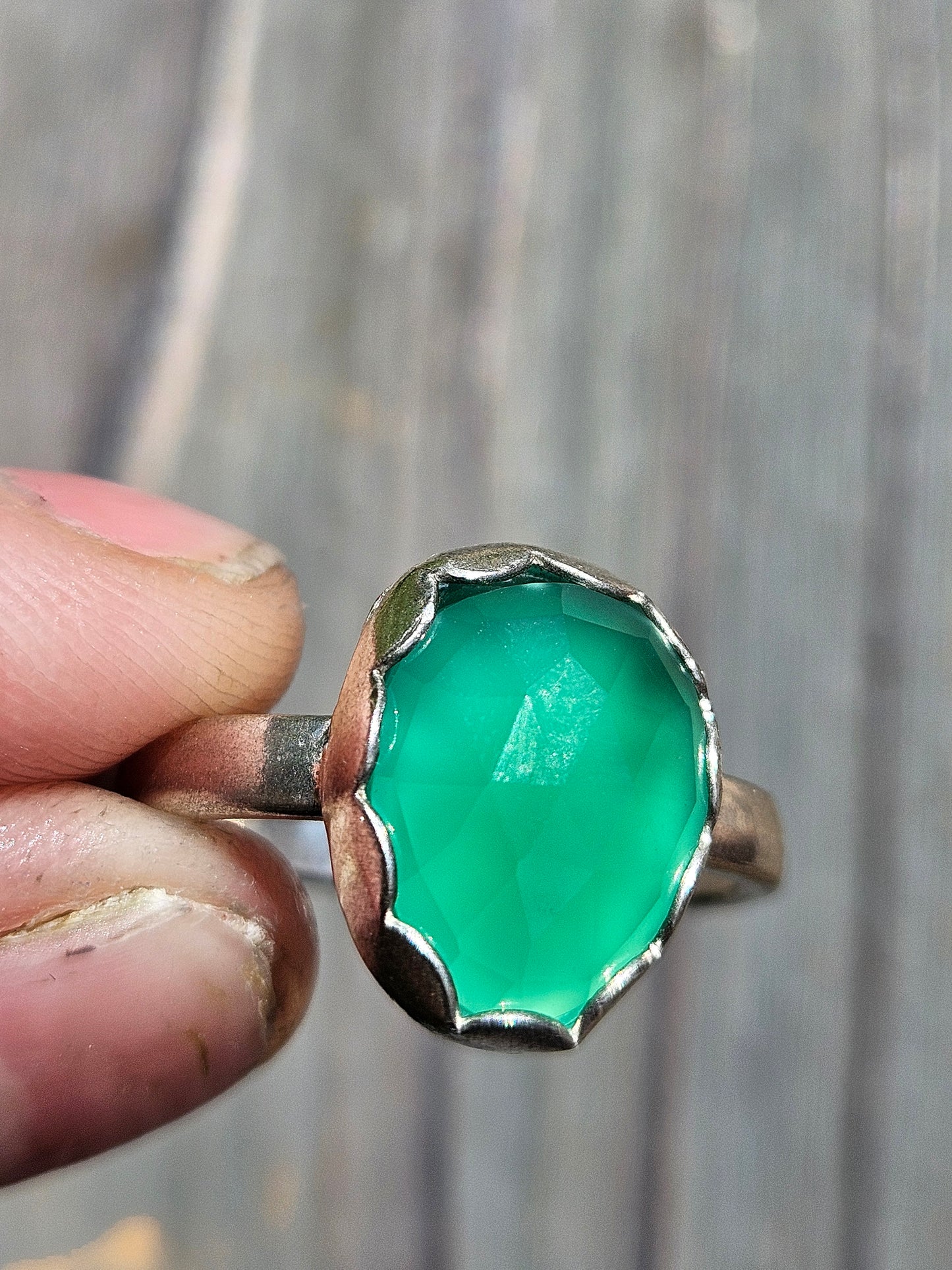 Green Chalcedony Ring, Size 10