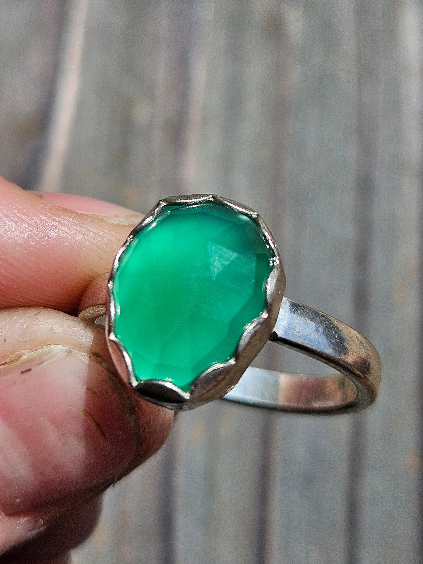 Green Chalcedony Ring, Size 10