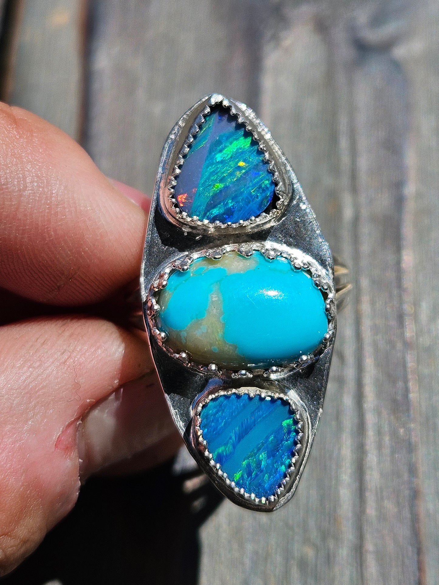 Turquoise and Coober Pedy Opal Ring, Size 8