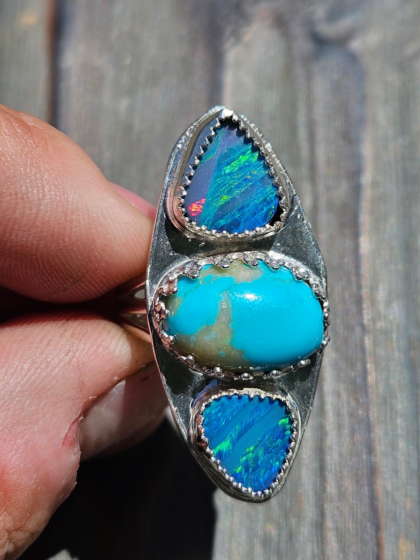 Turquoise and Coober Pedy Opal Ring, Size 8