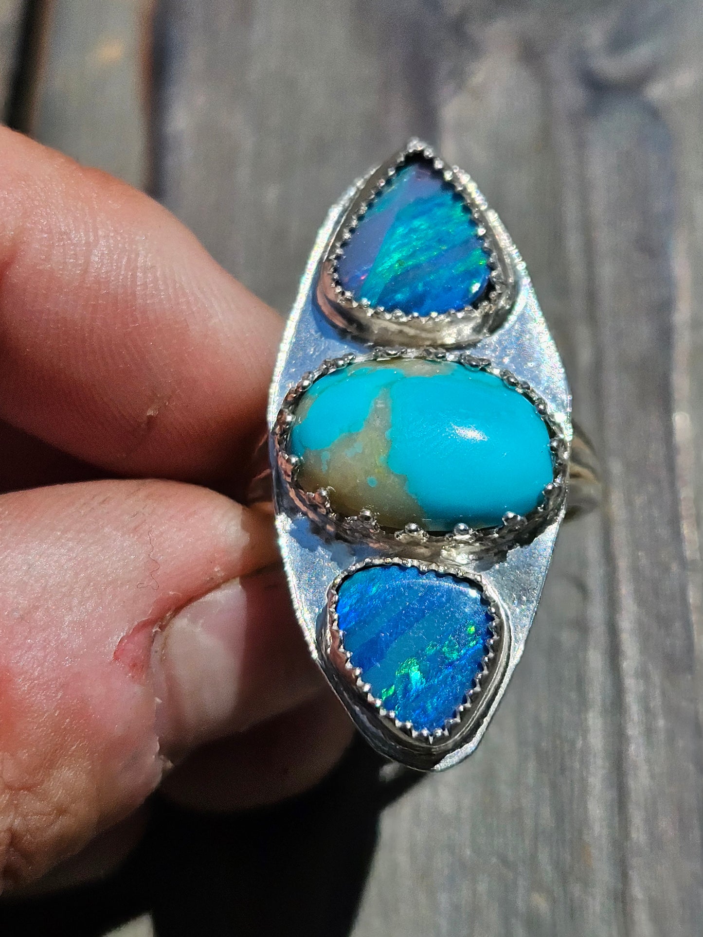 Turquoise and Coober Pedy Opal Ring, Size 8