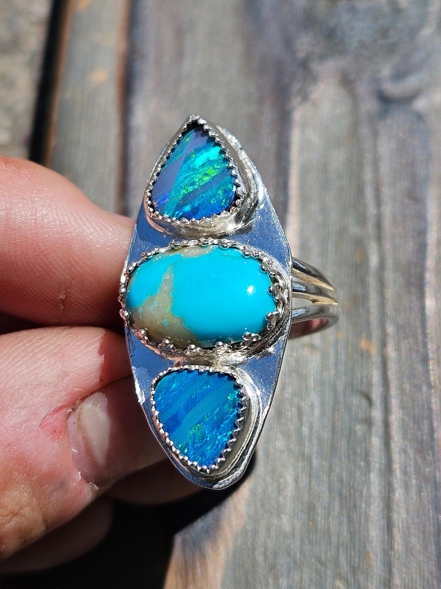 Turquoise and Coober Pedy Opal Ring, Size 8