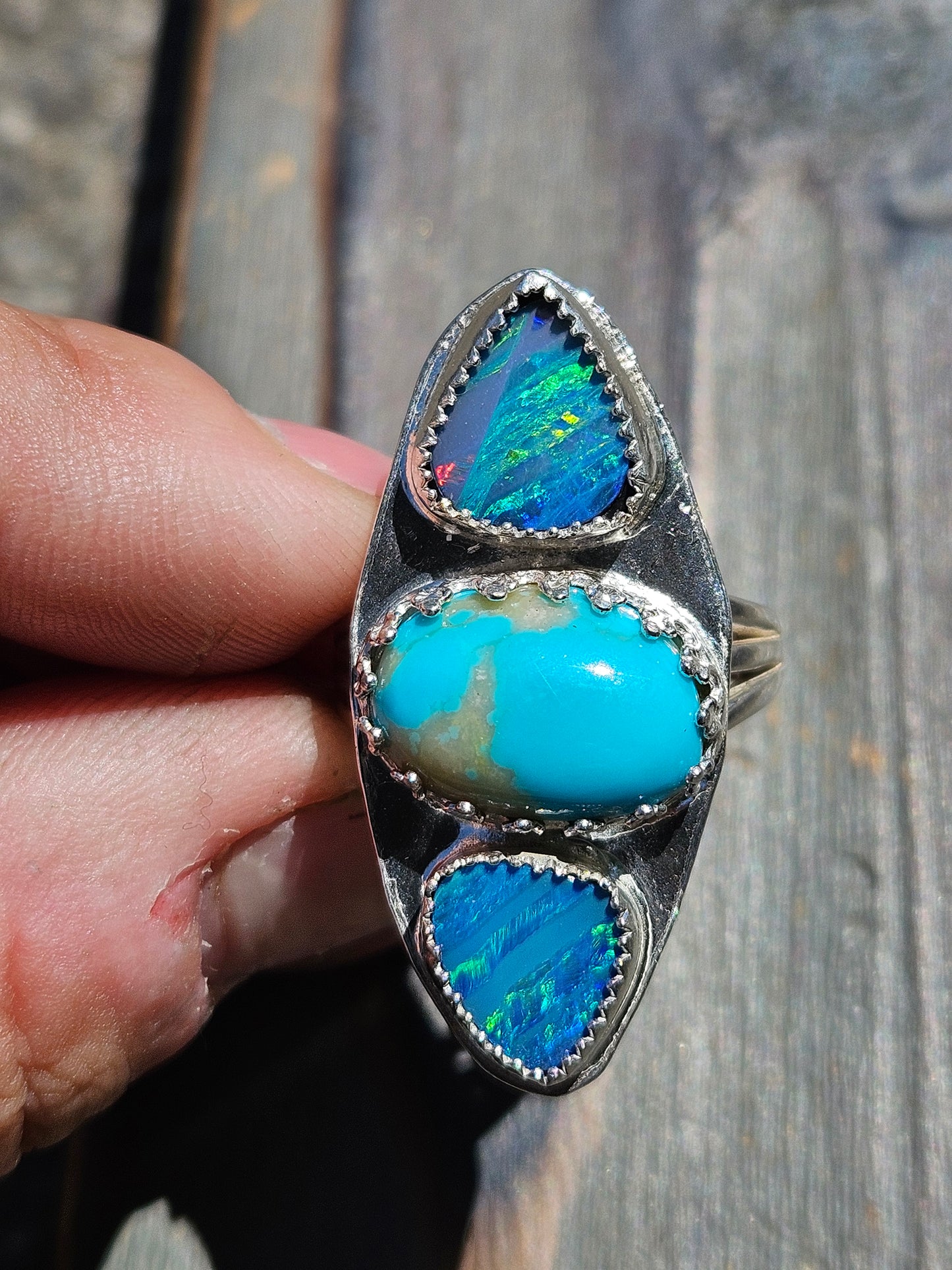 Turquoise and Coober Pedy Opal Ring, Size 8