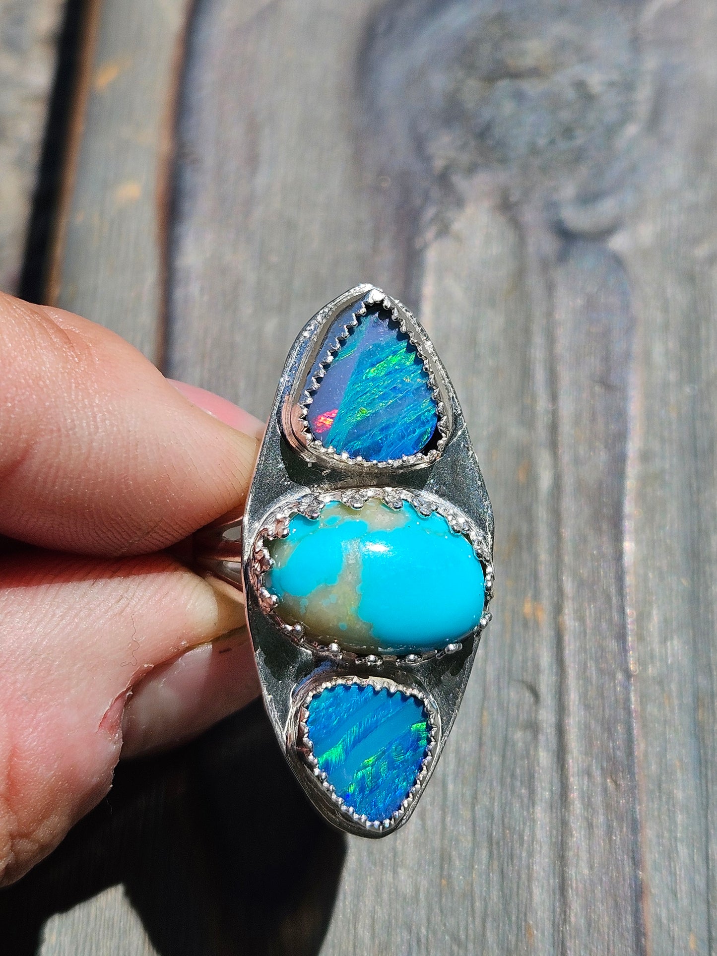 Turquoise and Coober Pedy Opal Ring, Size 8