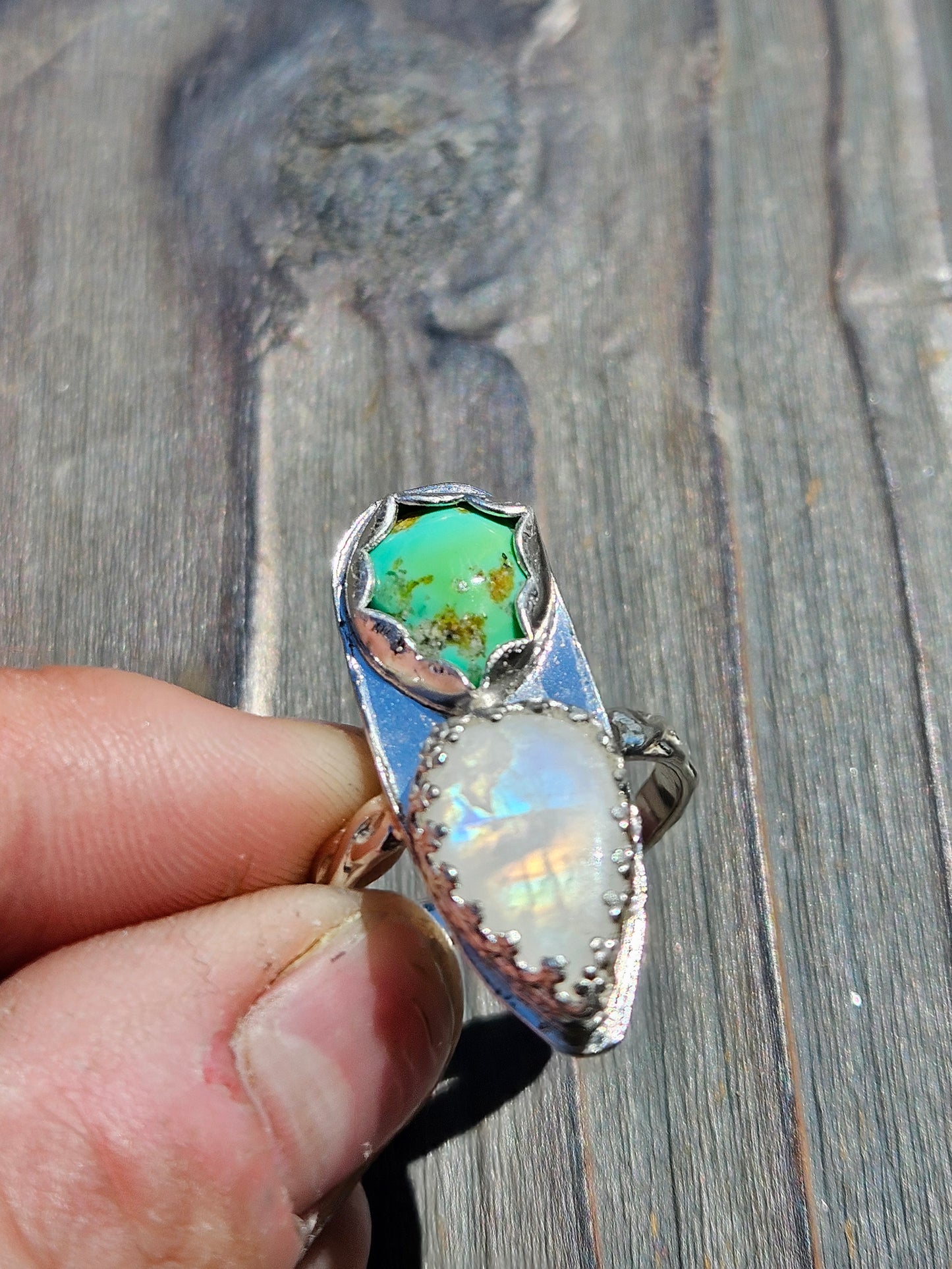 Moonstone and Turquoise Ring, Size 8.5