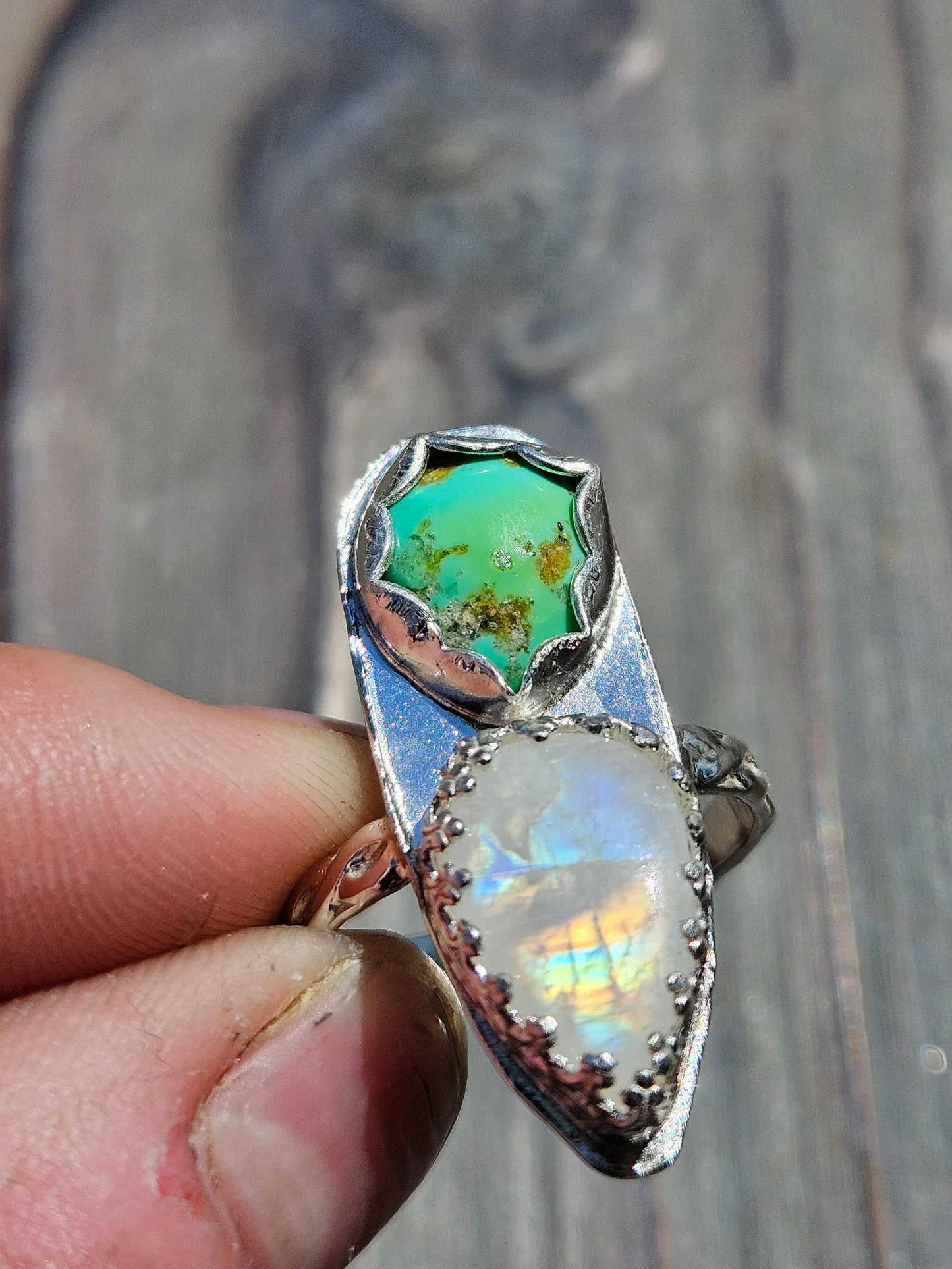 Moonstone and Turquoise Ring, Size 8.5