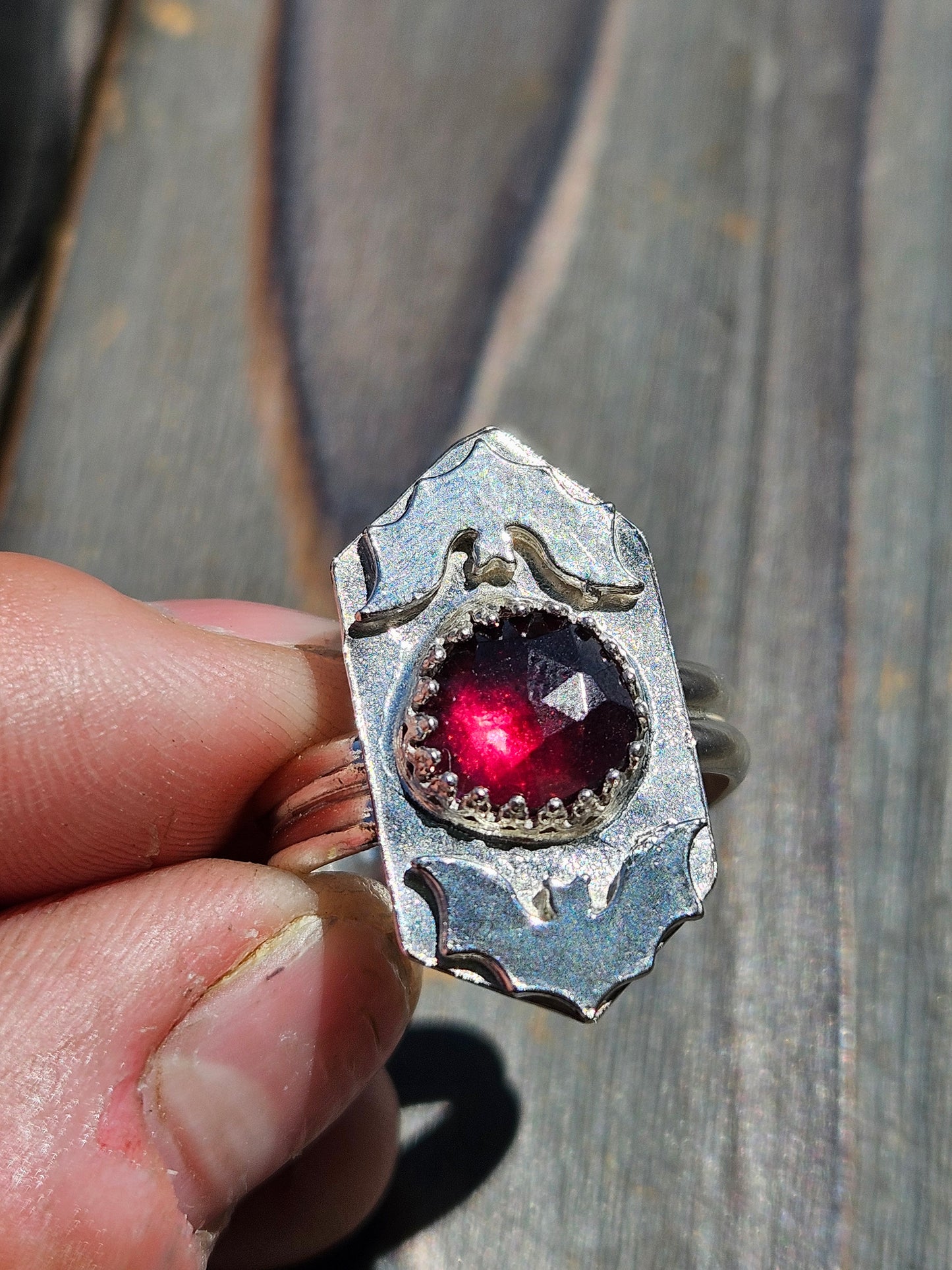 Garnet and Bat Ring, Size 9