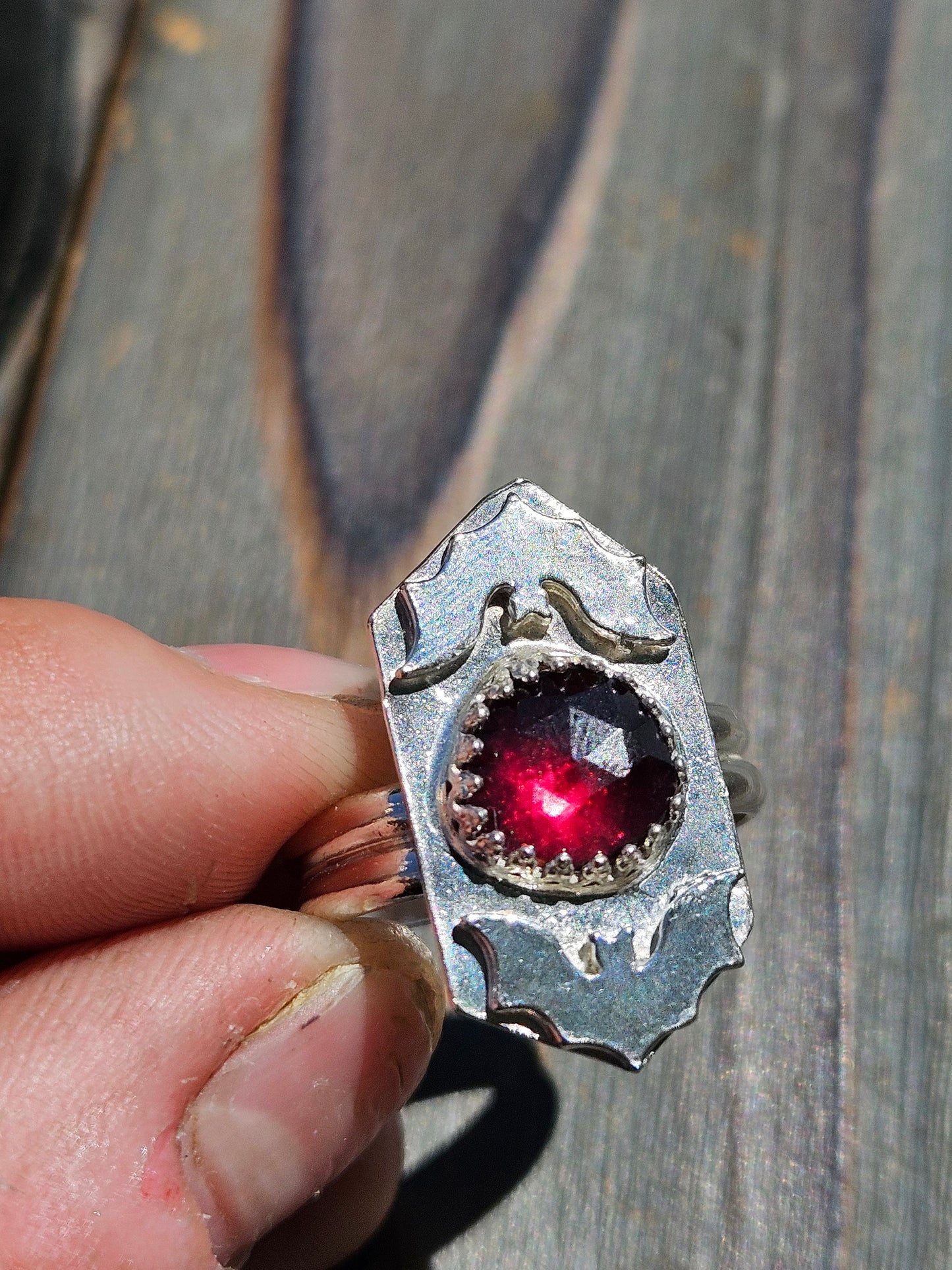 Garnet and Bat Ring, Size 9