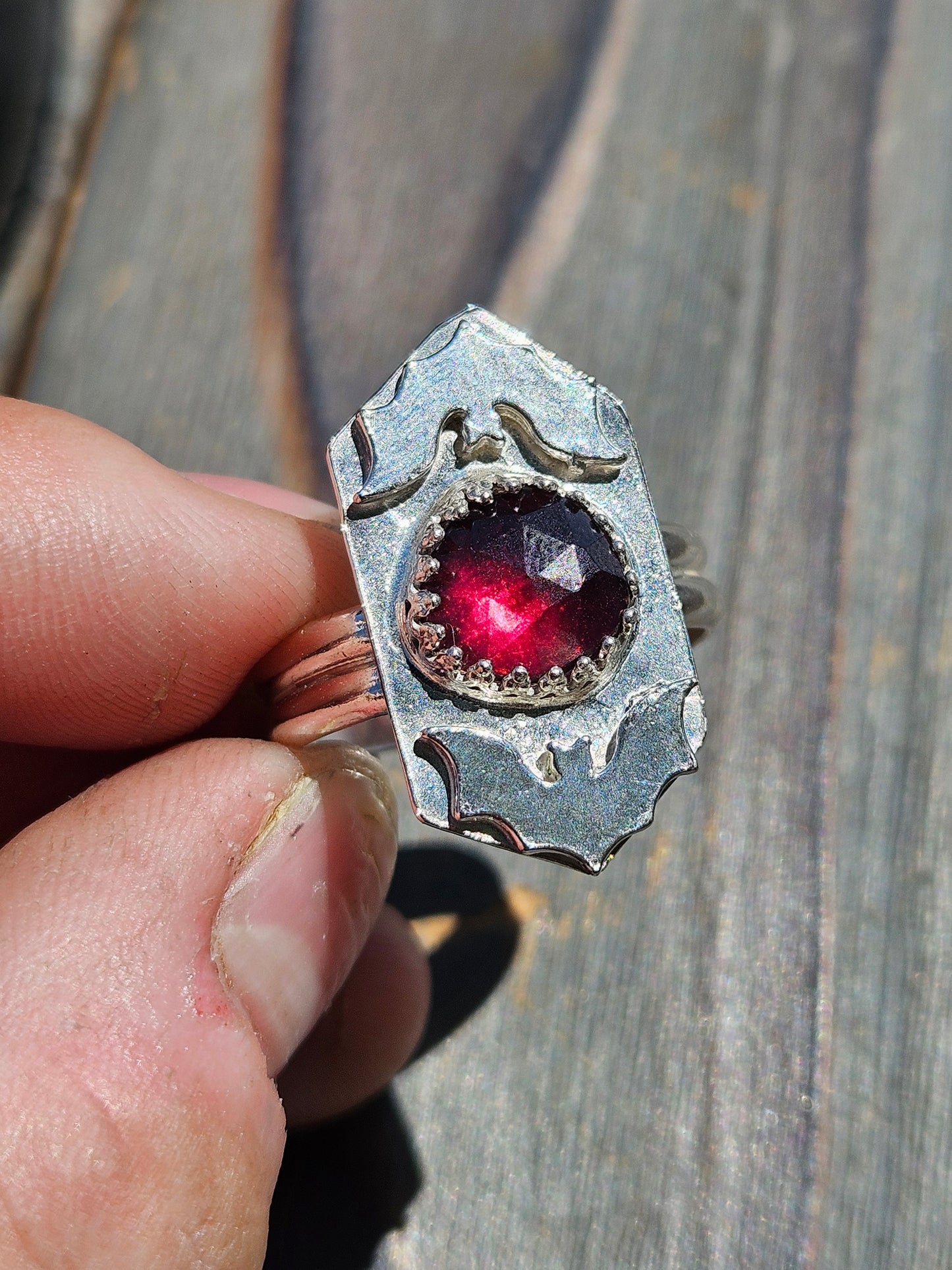 Garnet and Bat Ring, Size 9