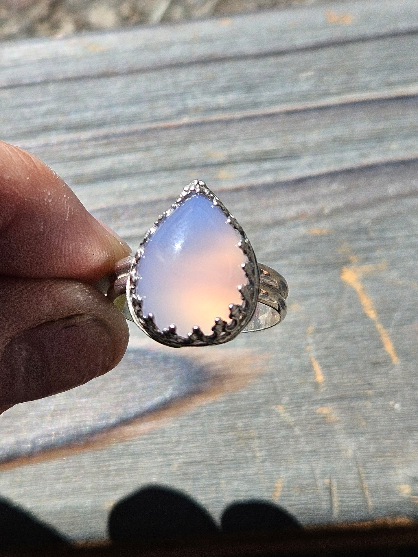 Smoke Lavender Chalcedony Ring, size 8