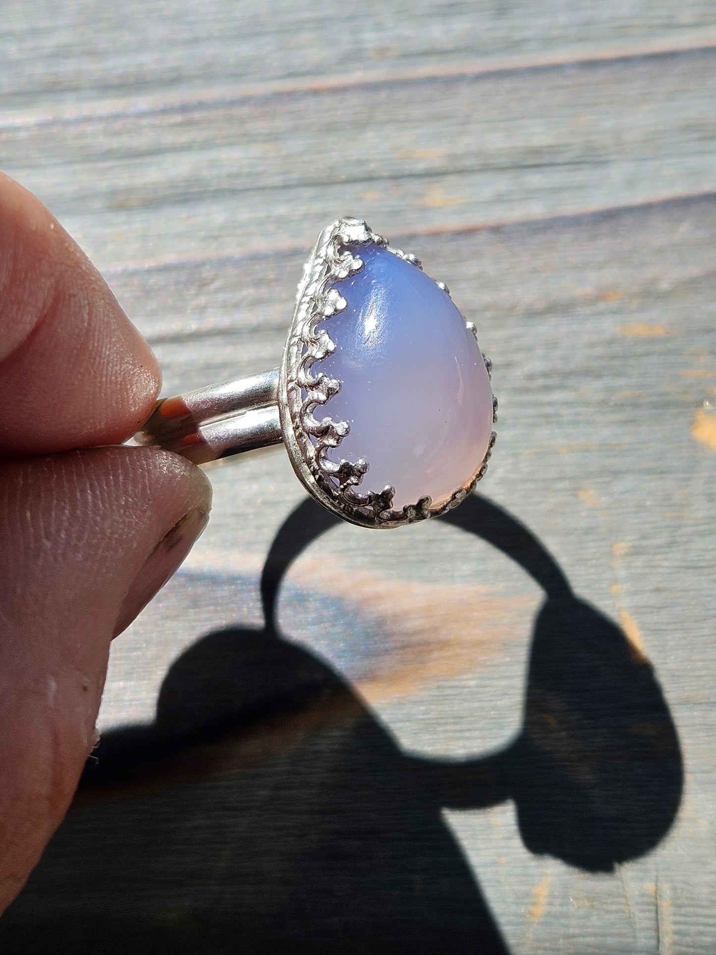 Smoke Lavender Chalcedony Ring, size 8