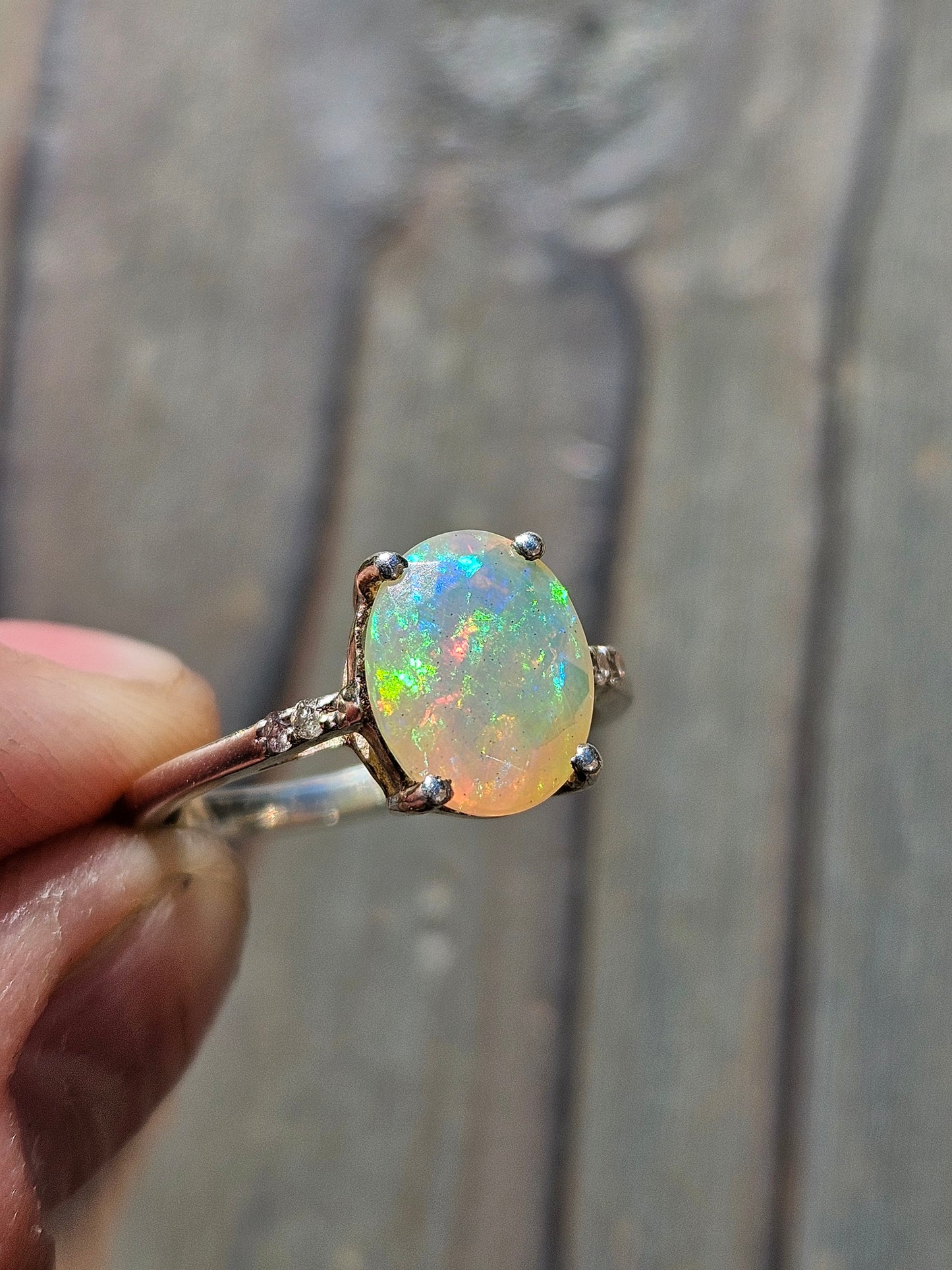 Ethiopian Opal and Diamond Ring, Size 7