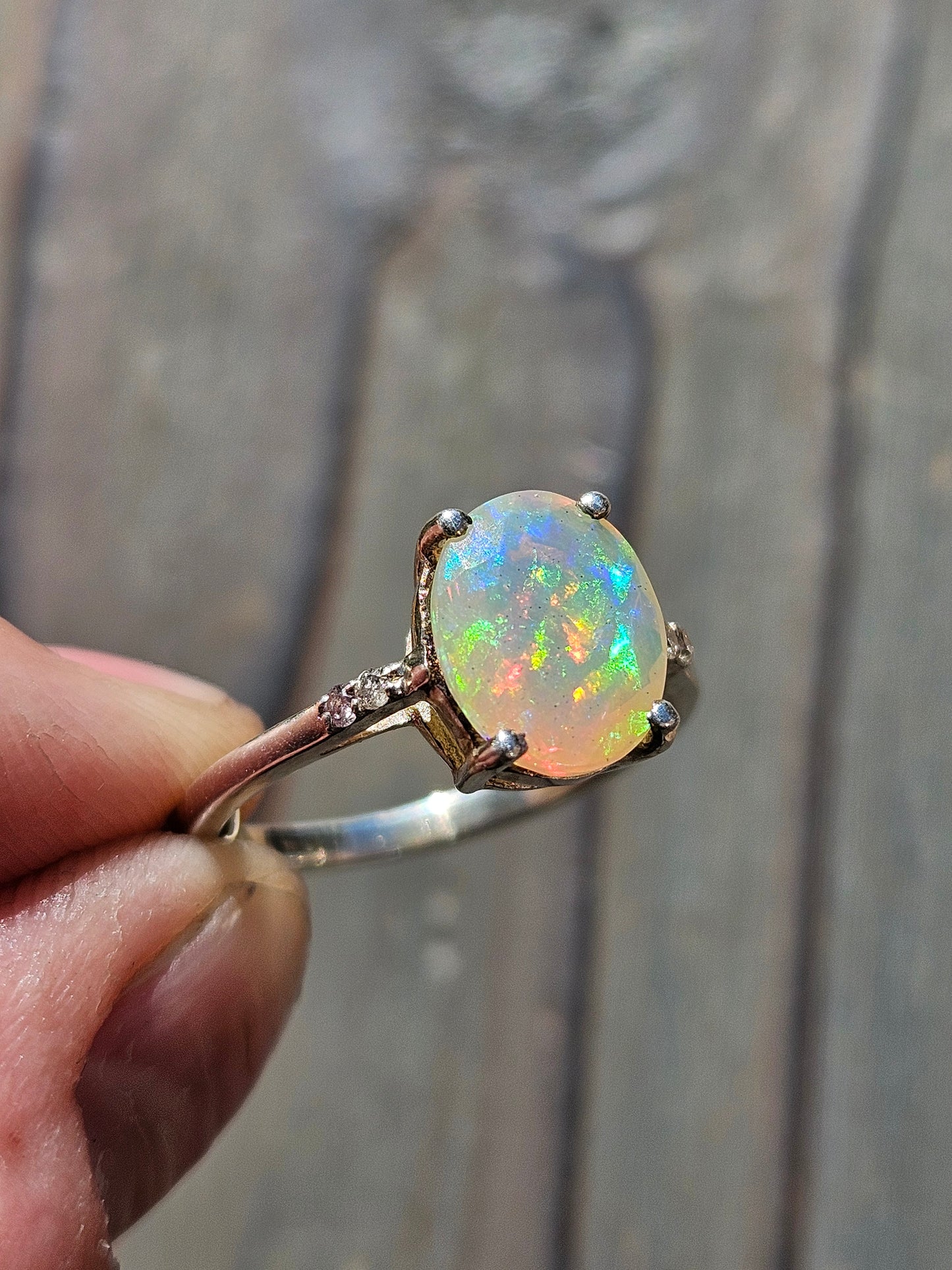 Ethiopian Opal and Diamond Ring, Size 7