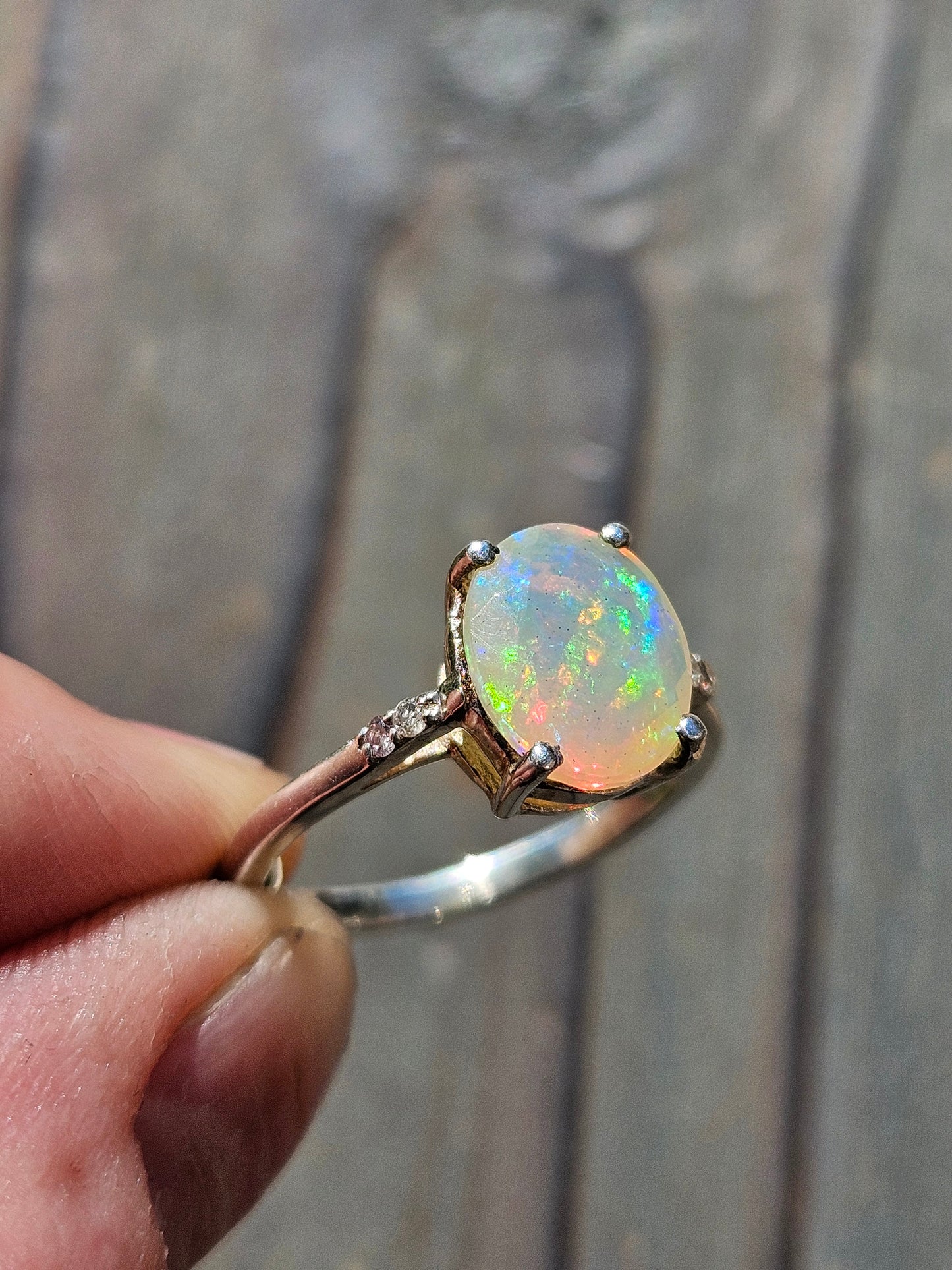 Ethiopian Opal and Diamond Ring, Size 7