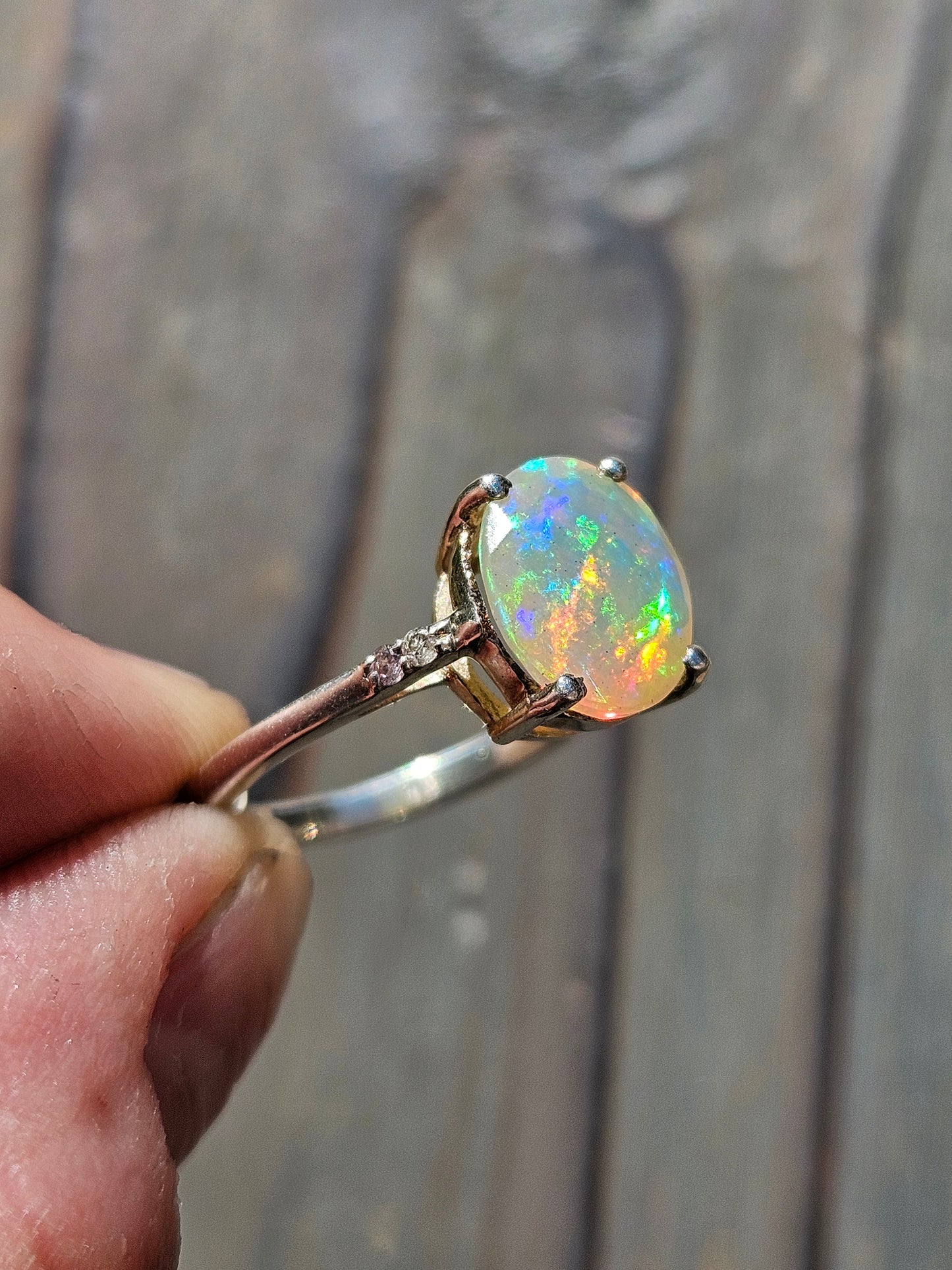 Ethiopian Opal and Diamond Ring, Size 7