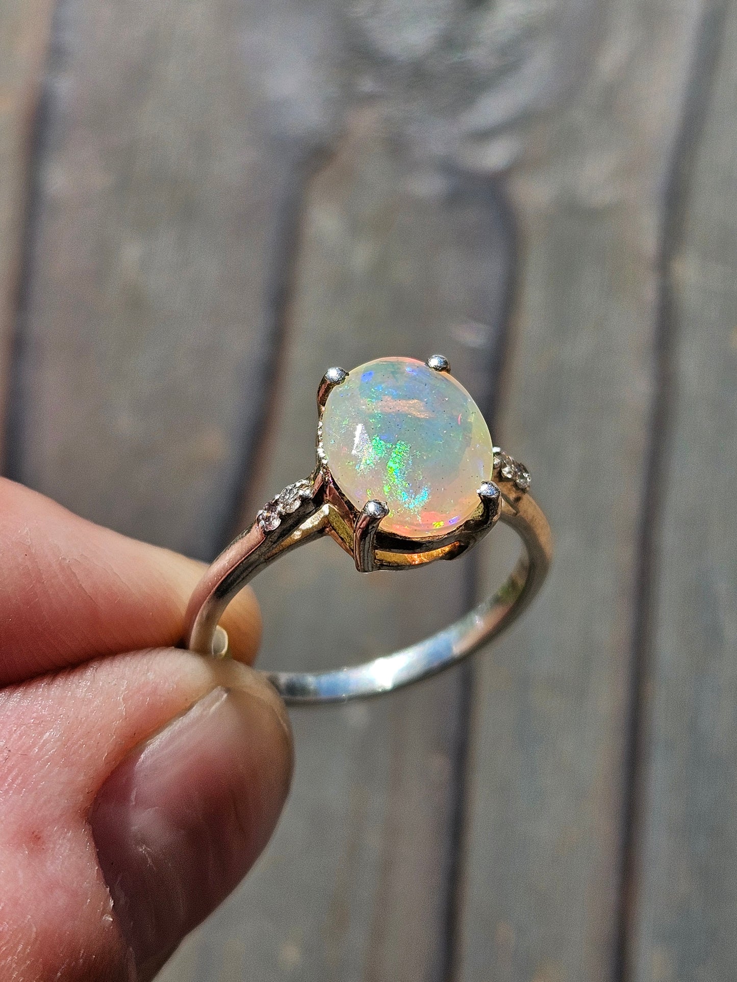 Ethiopian Opal and Diamond Ring, Size 7