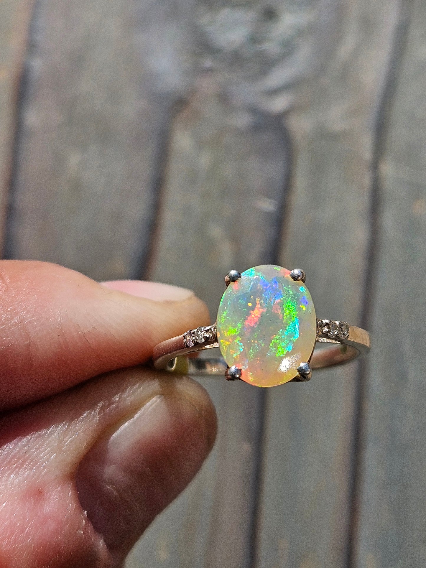 Ethiopian Opal and Diamond Ring, Size 7