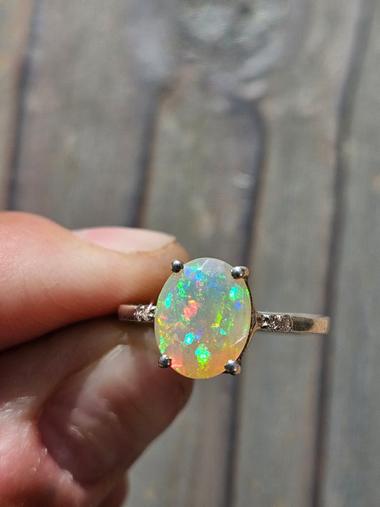 Ethiopian Opal and Diamond Ring, Size 7