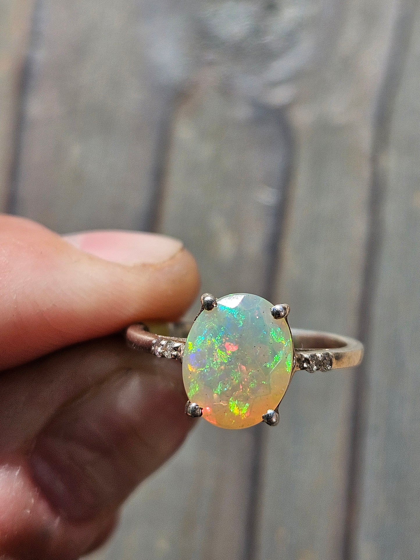 Ethiopian Opal and Diamond Ring, Size 7