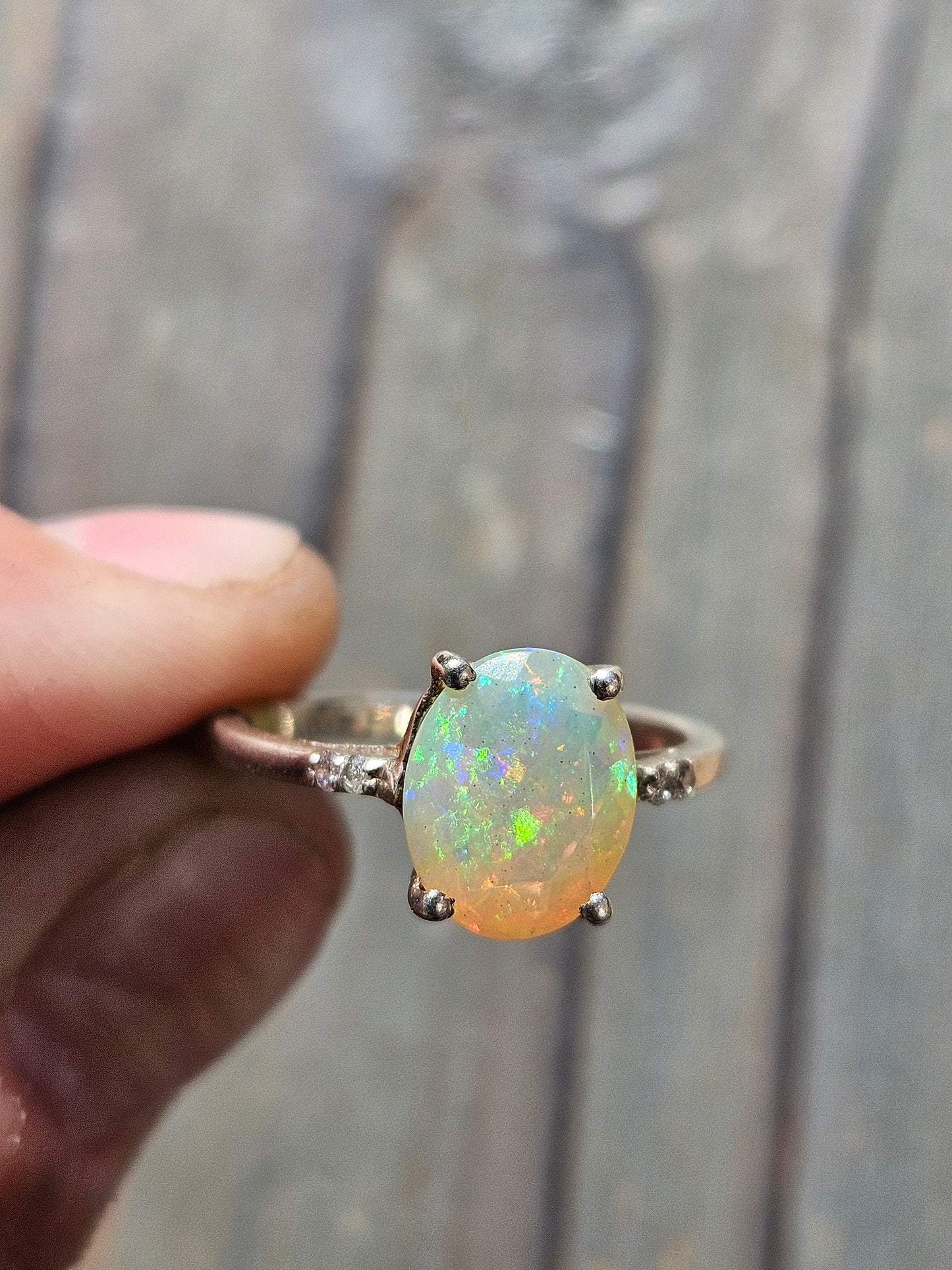 Ethiopian Opal and Diamond Ring, Size 7