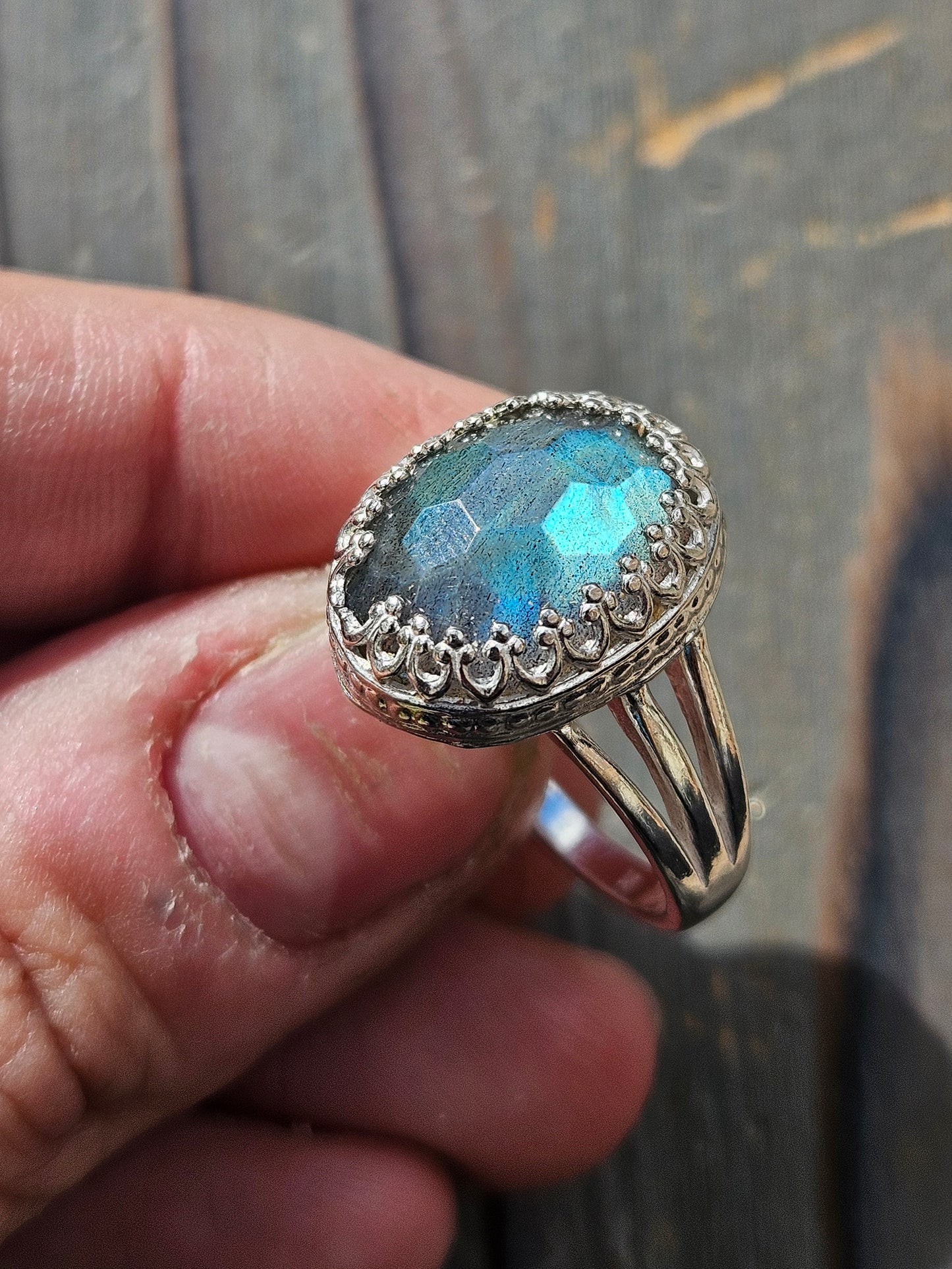 Honeycomb Labradorite Ring, Size 8