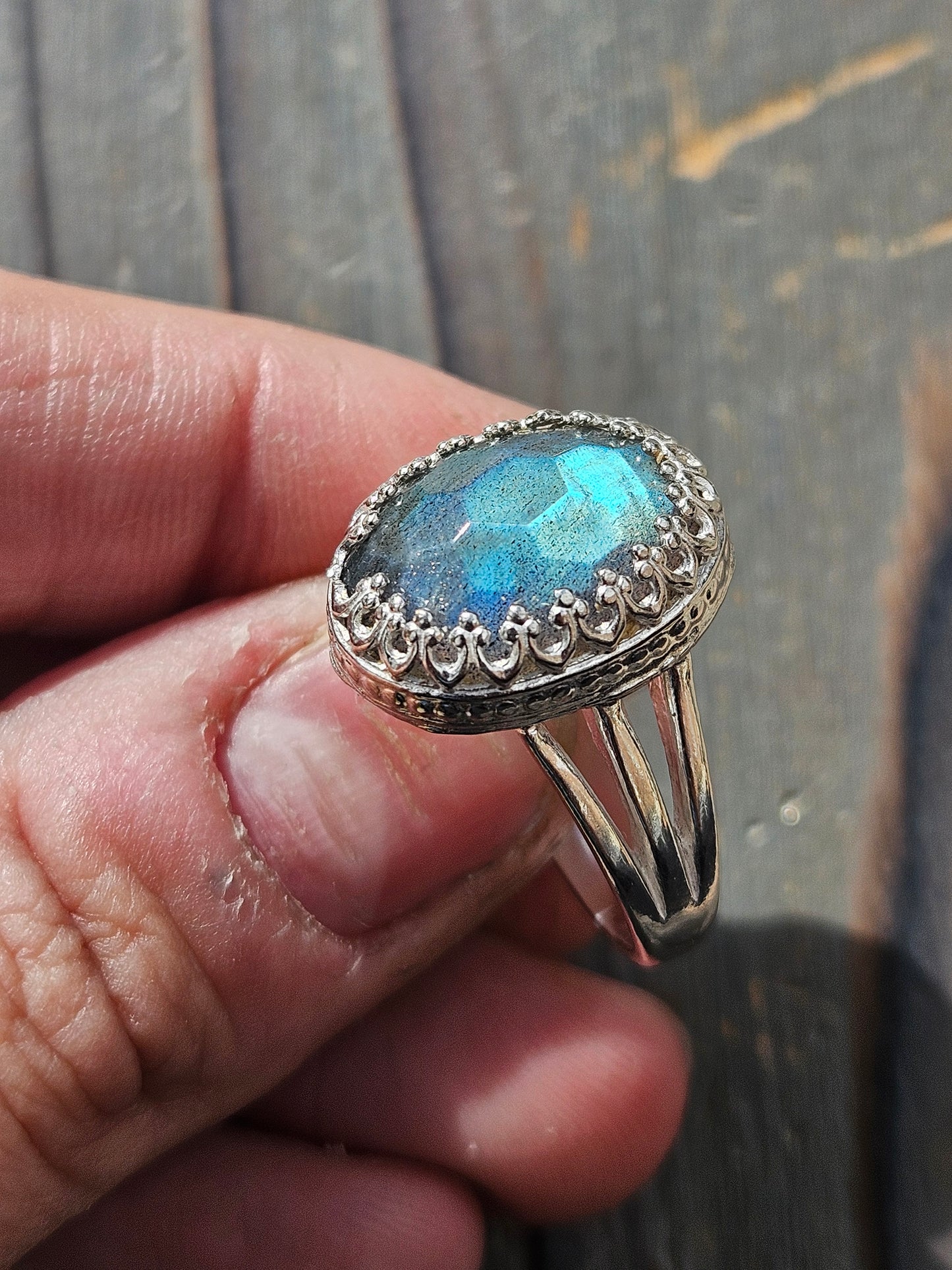 Honeycomb Labradorite Ring, Size 8