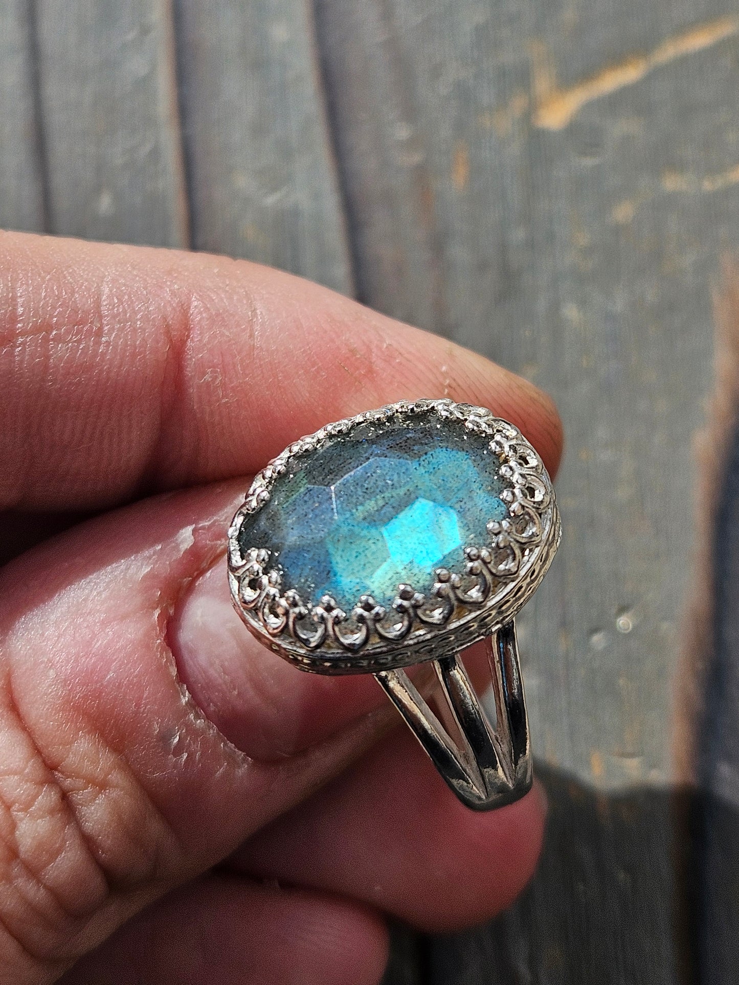 Honeycomb Labradorite Ring, Size 8