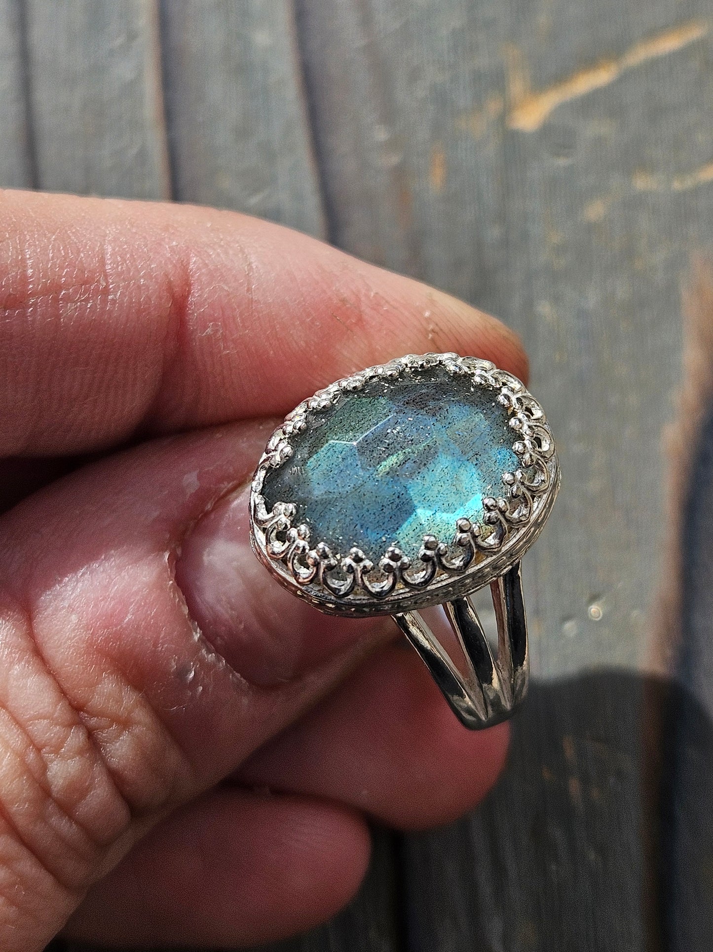 Honeycomb Labradorite Ring, Size 8