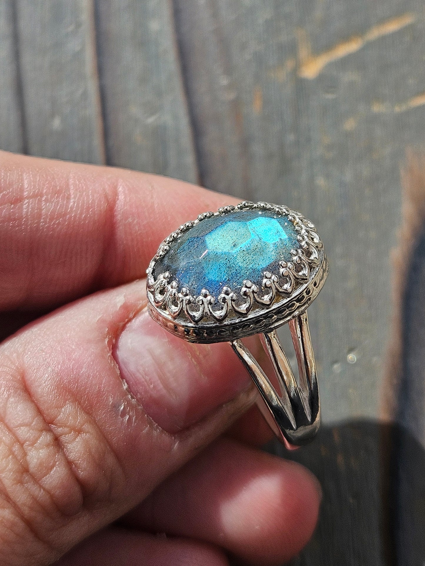 Honeycomb Labradorite Ring, Size 8