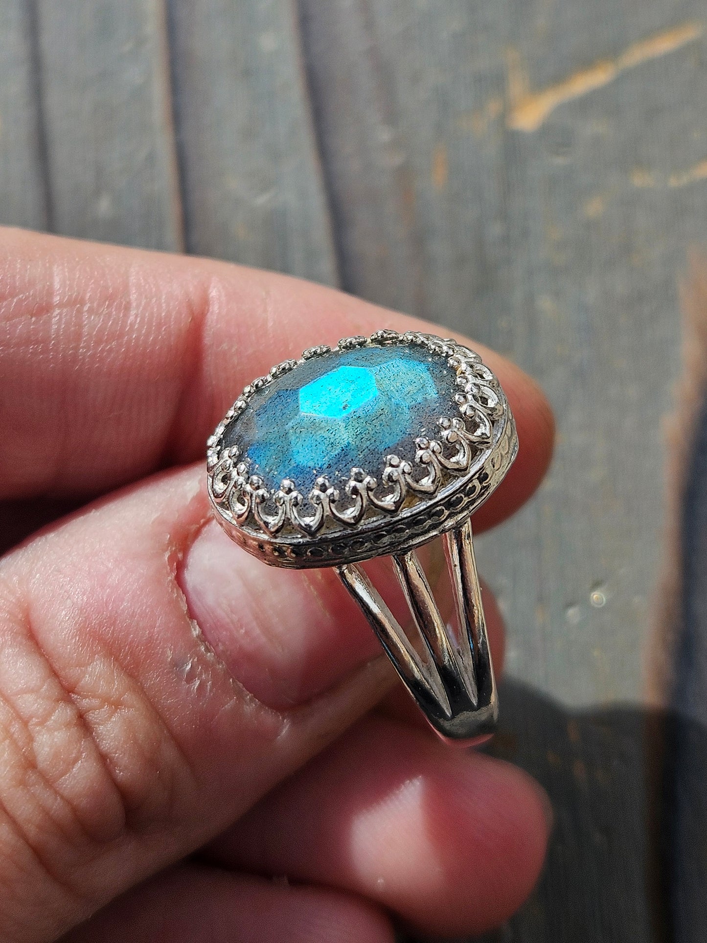 Honeycomb Labradorite Ring, Size 8