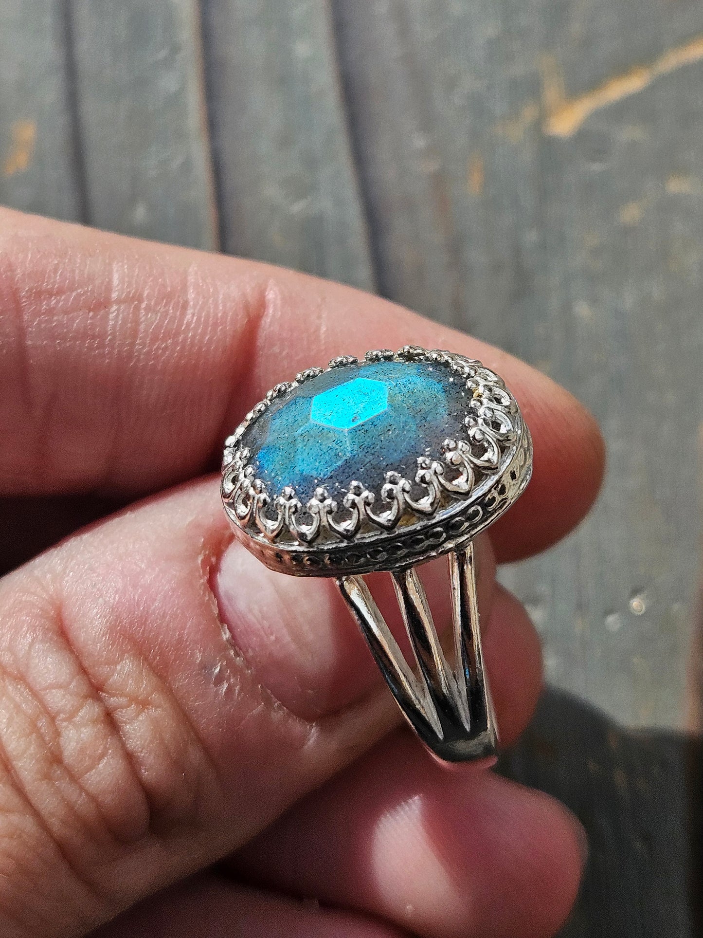 Honeycomb Labradorite Ring, Size 8