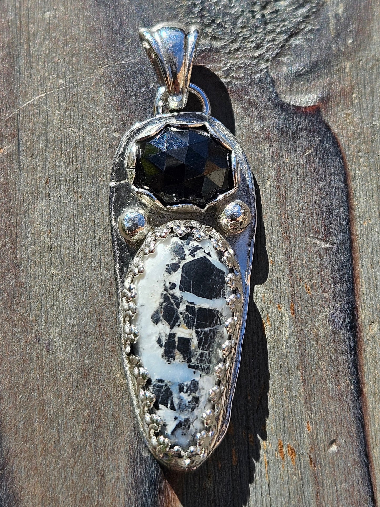 White Buffalo Turquoise and Onyx Pendant