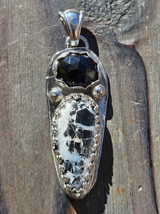 White Buffalo Turquoise and Onyx Pendant