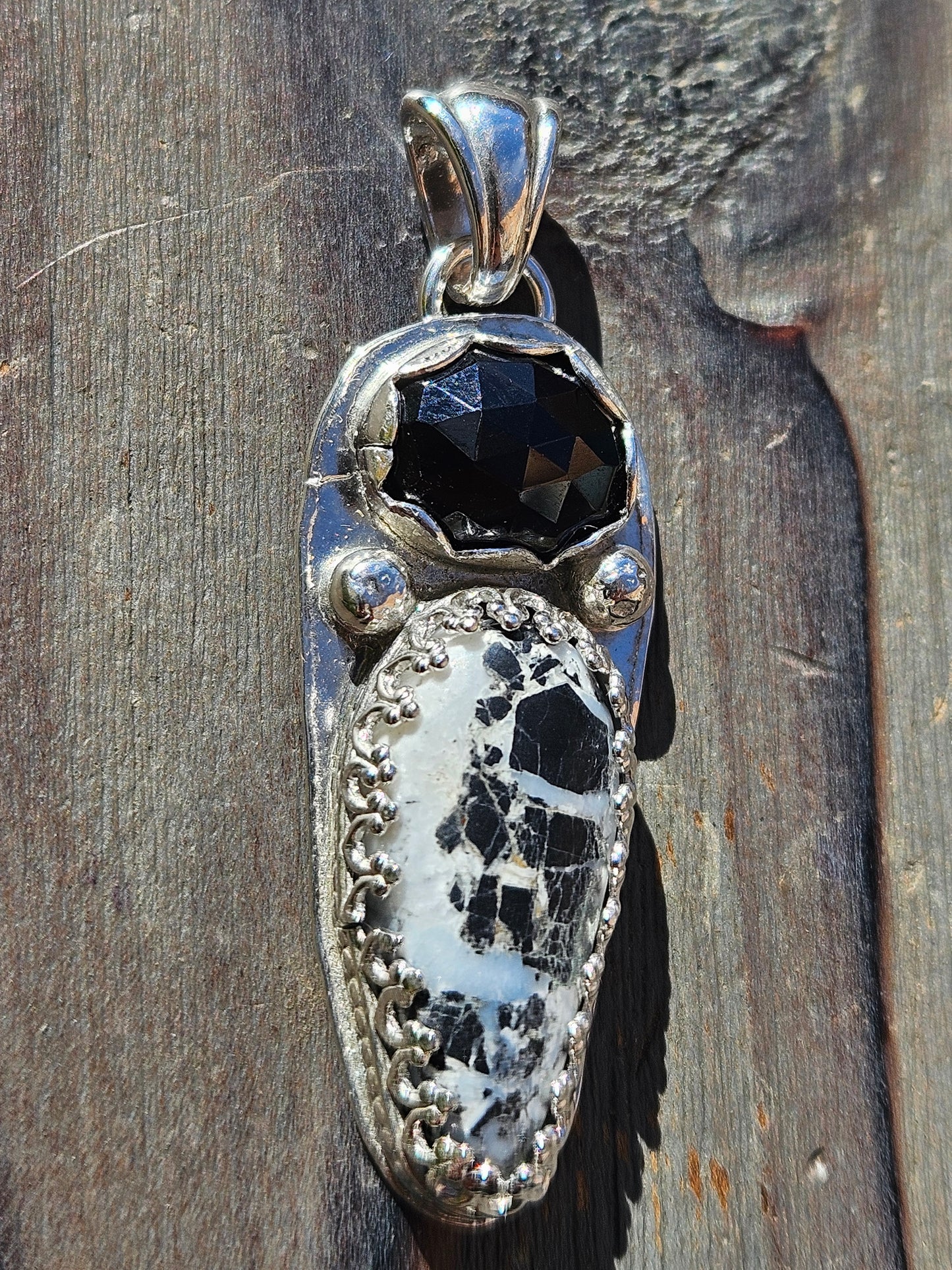 White Buffalo Turquoise and Onyx Pendant