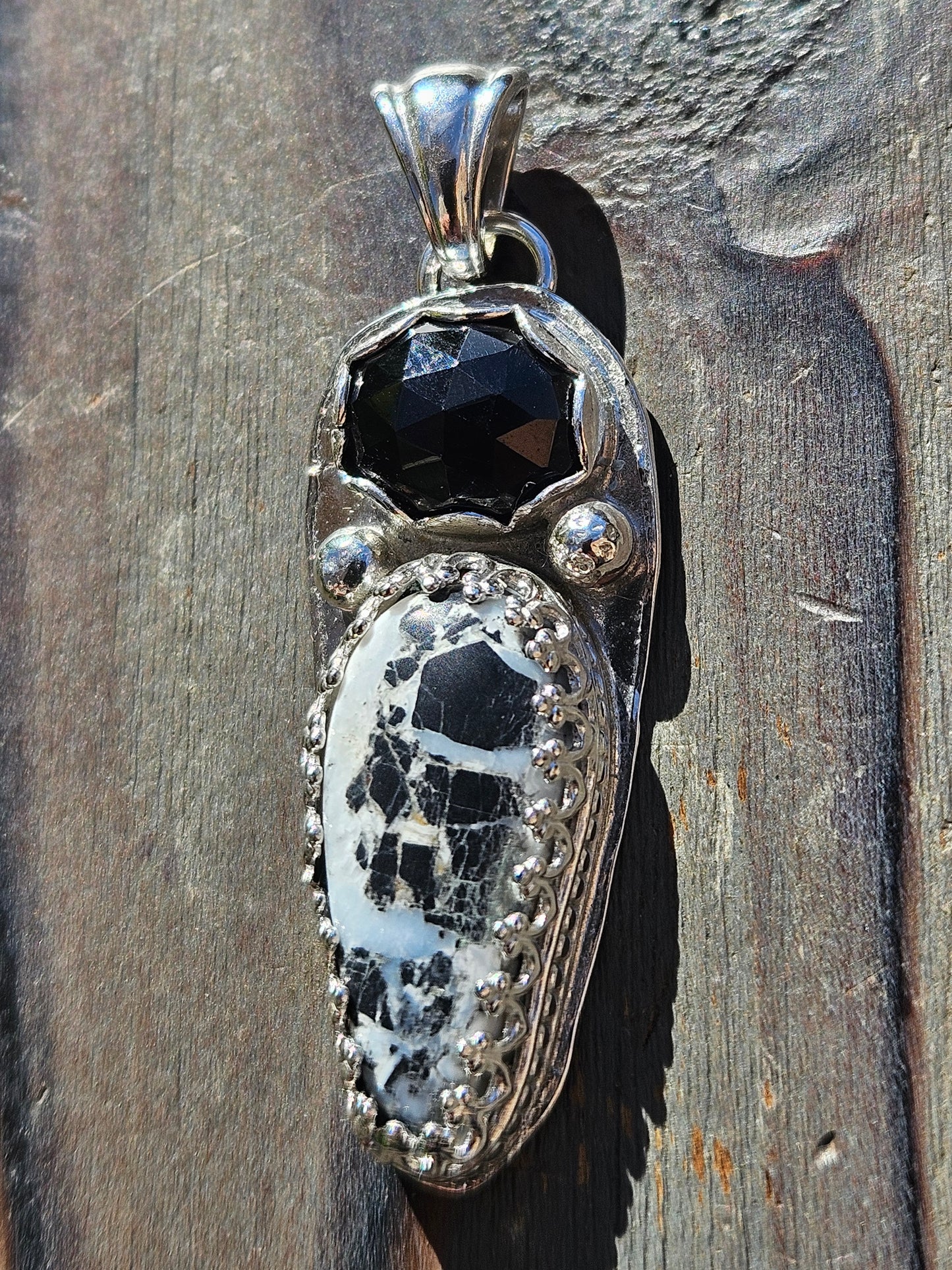 White Buffalo Turquoise and Onyx Pendant