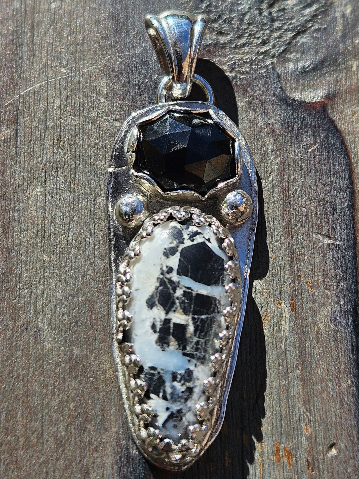 White Buffalo Turquoise and Onyx Pendant