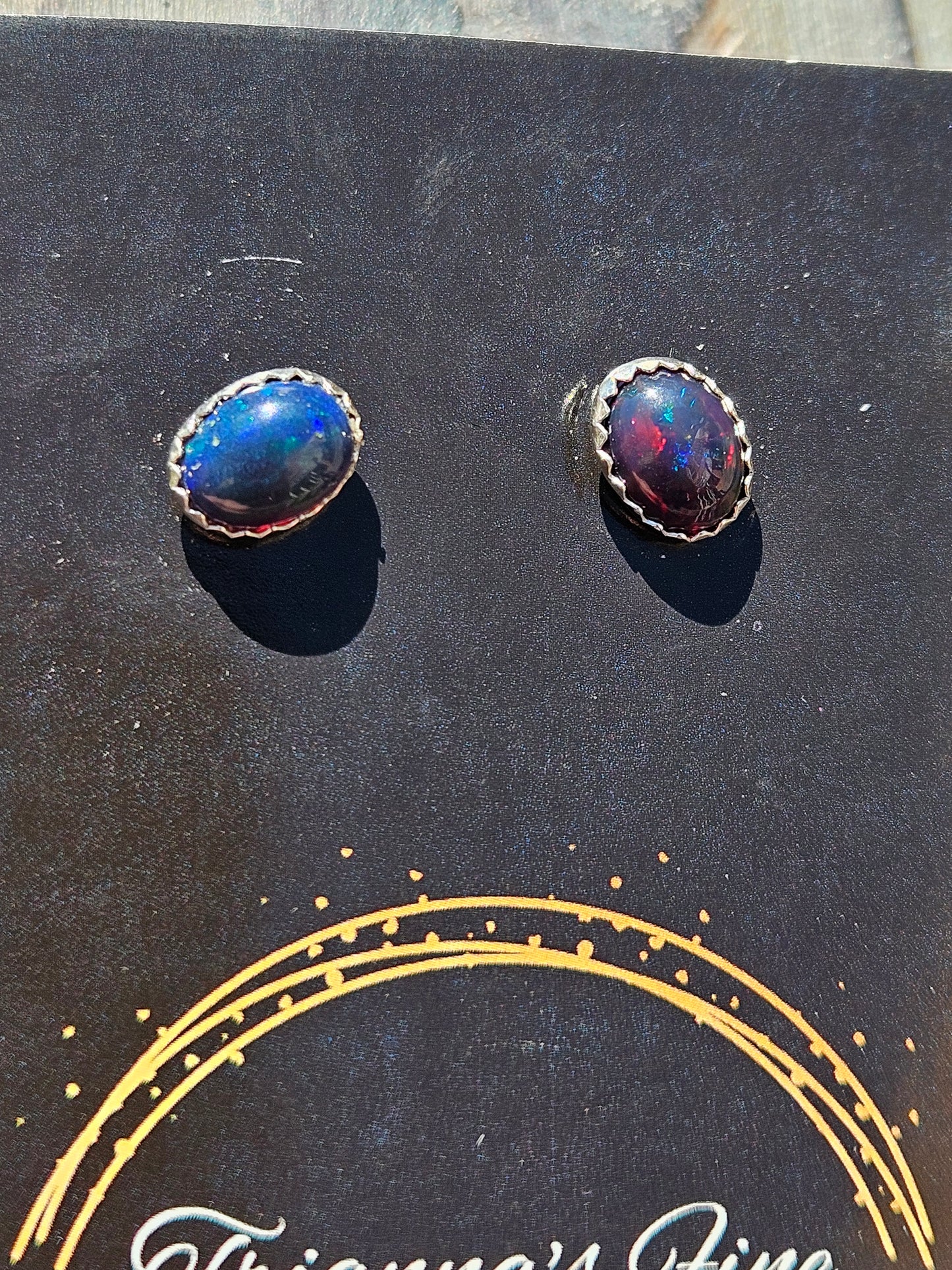 Black Opal Stud Earrings