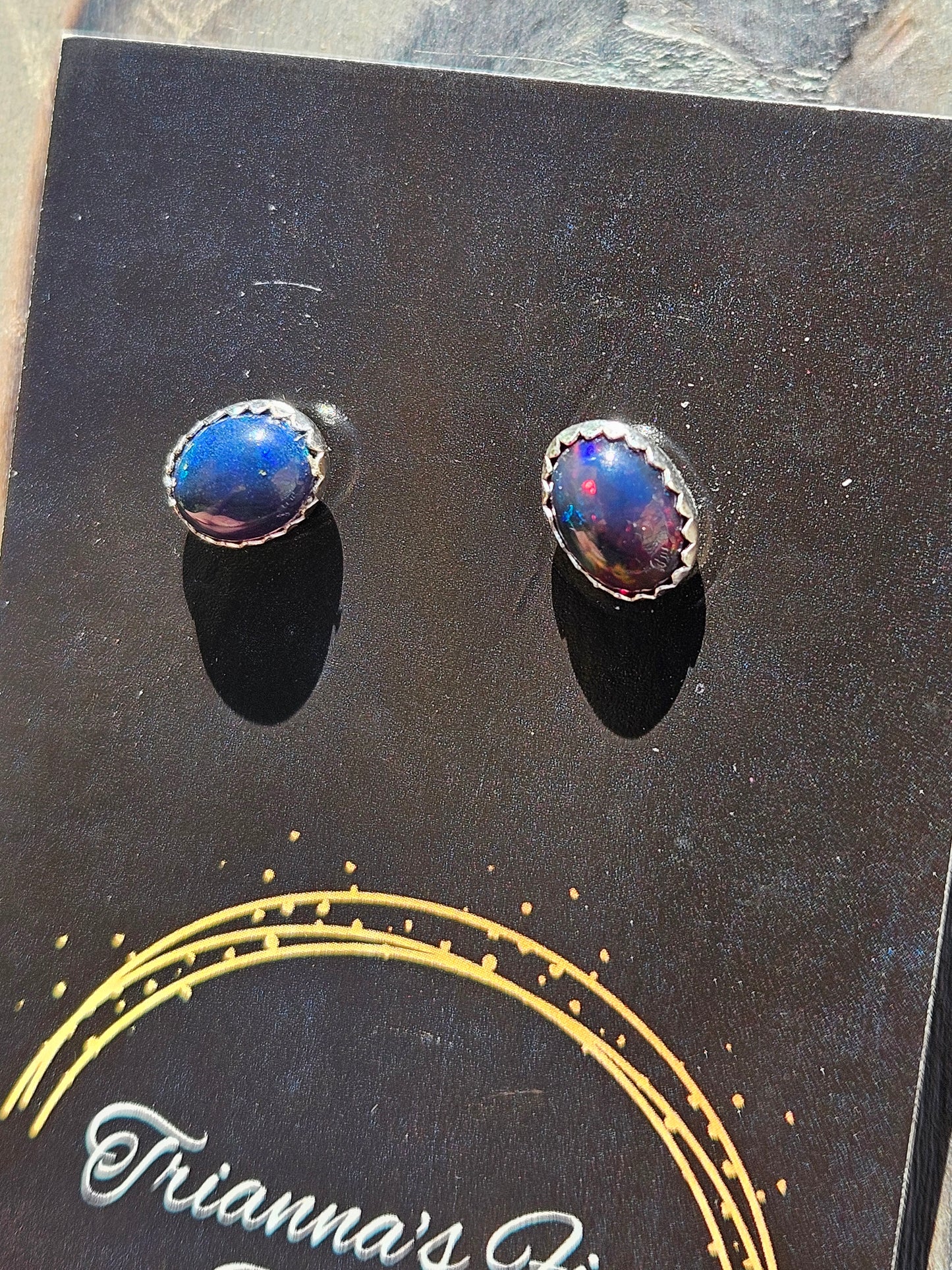 Black Opal Stud Earrings